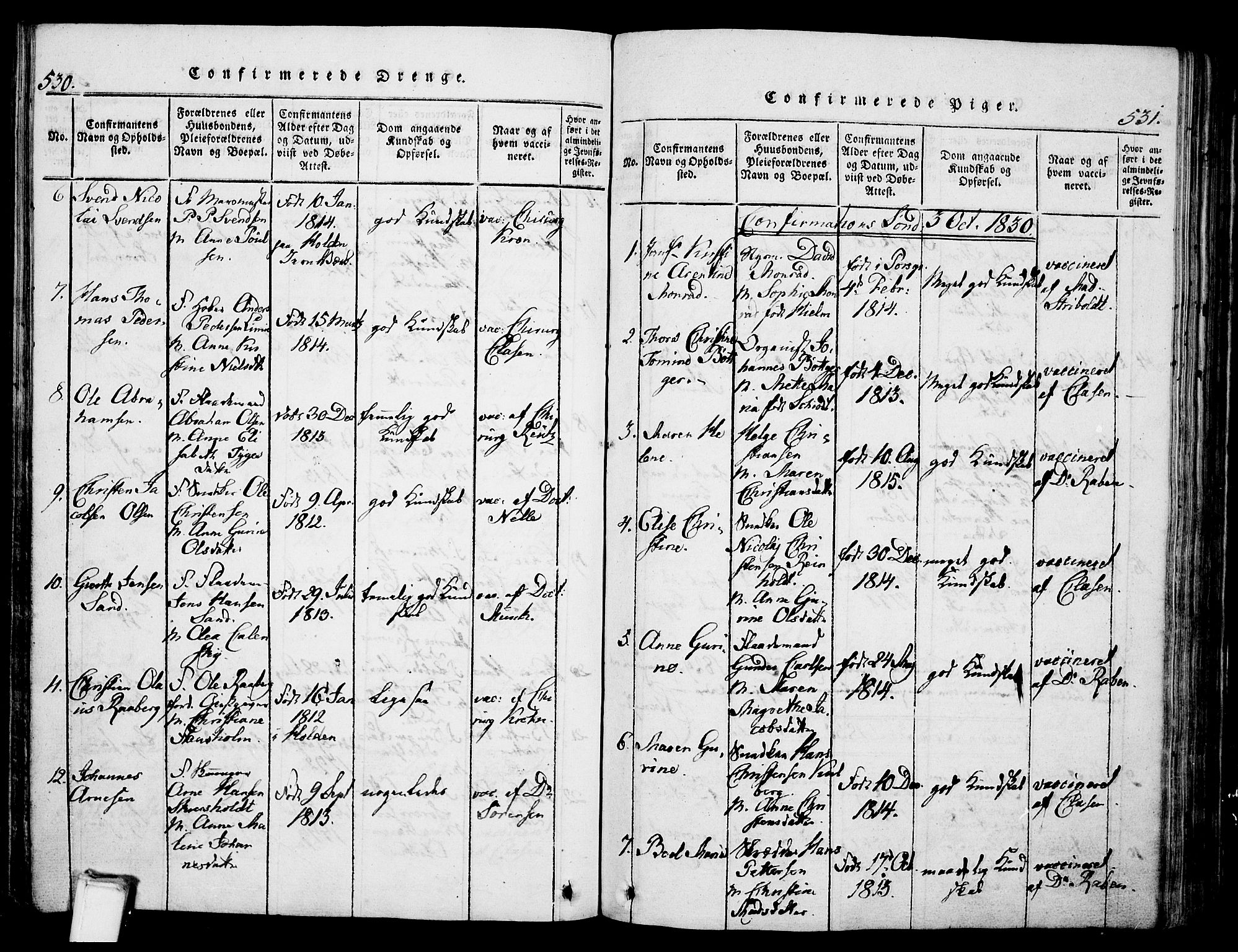 Skien kirkebøker, SAKO/A-302/G/Ga/L0002: Parish register (copy) no. 2, 1814-1842, p. 530-531
