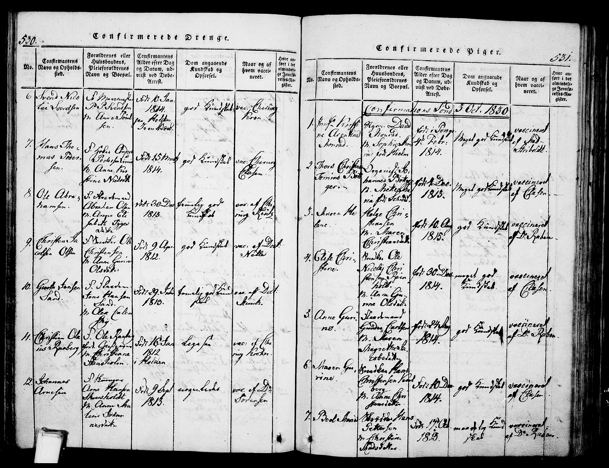 Skien kirkebøker, AV/SAKO-A-302/G/Ga/L0002: Parish register (copy) no. 2, 1814-1842, p. 530-531