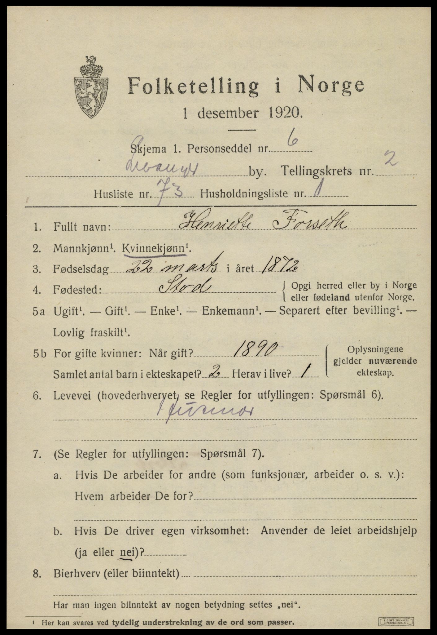 SAT, 1920 census for Levanger town, 1920, p. 4182