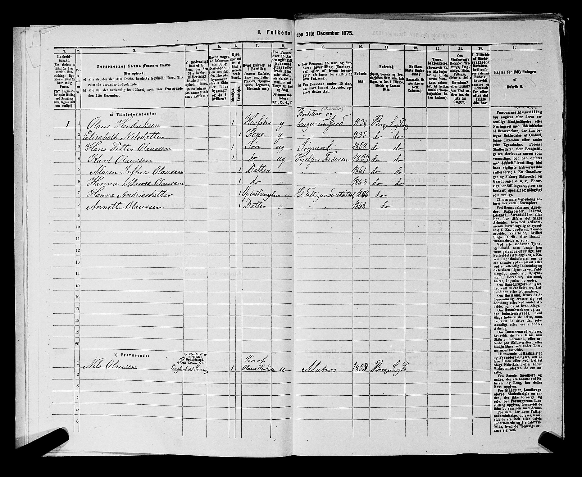 RA, 1875 census for 0113P Borge, 1875, p. 834