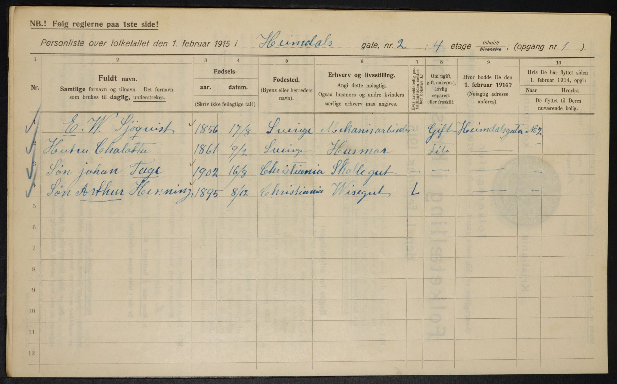 OBA, Municipal Census 1915 for Kristiania, 1915, p. 36219