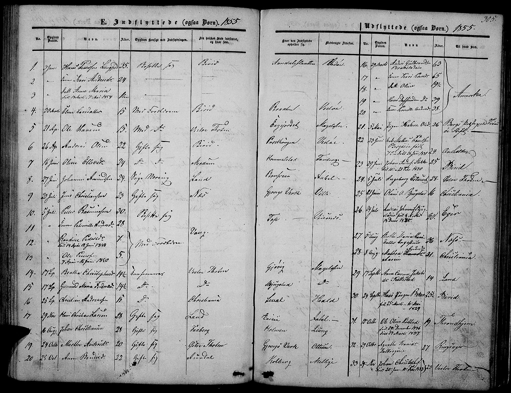 Vardal prestekontor, SAH/PREST-100/H/Ha/Hab/L0005: Parish register (copy) no. 5, 1854-1868, p. 305