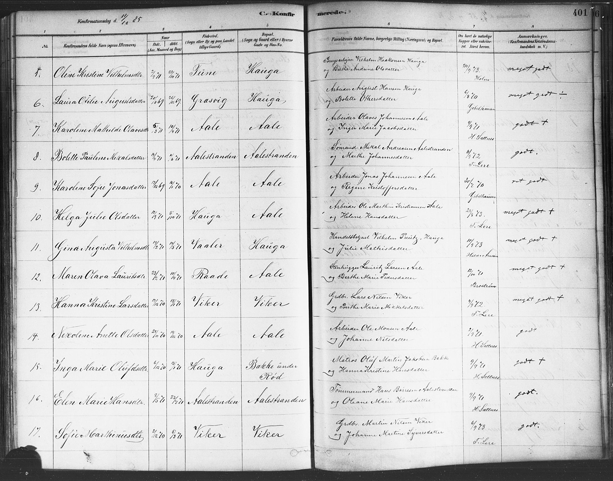 Onsøy prestekontor Kirkebøker, SAO/A-10914/F/Fa/L0005: Parish register (official) no. I 5, 1878-1898, p. 401
