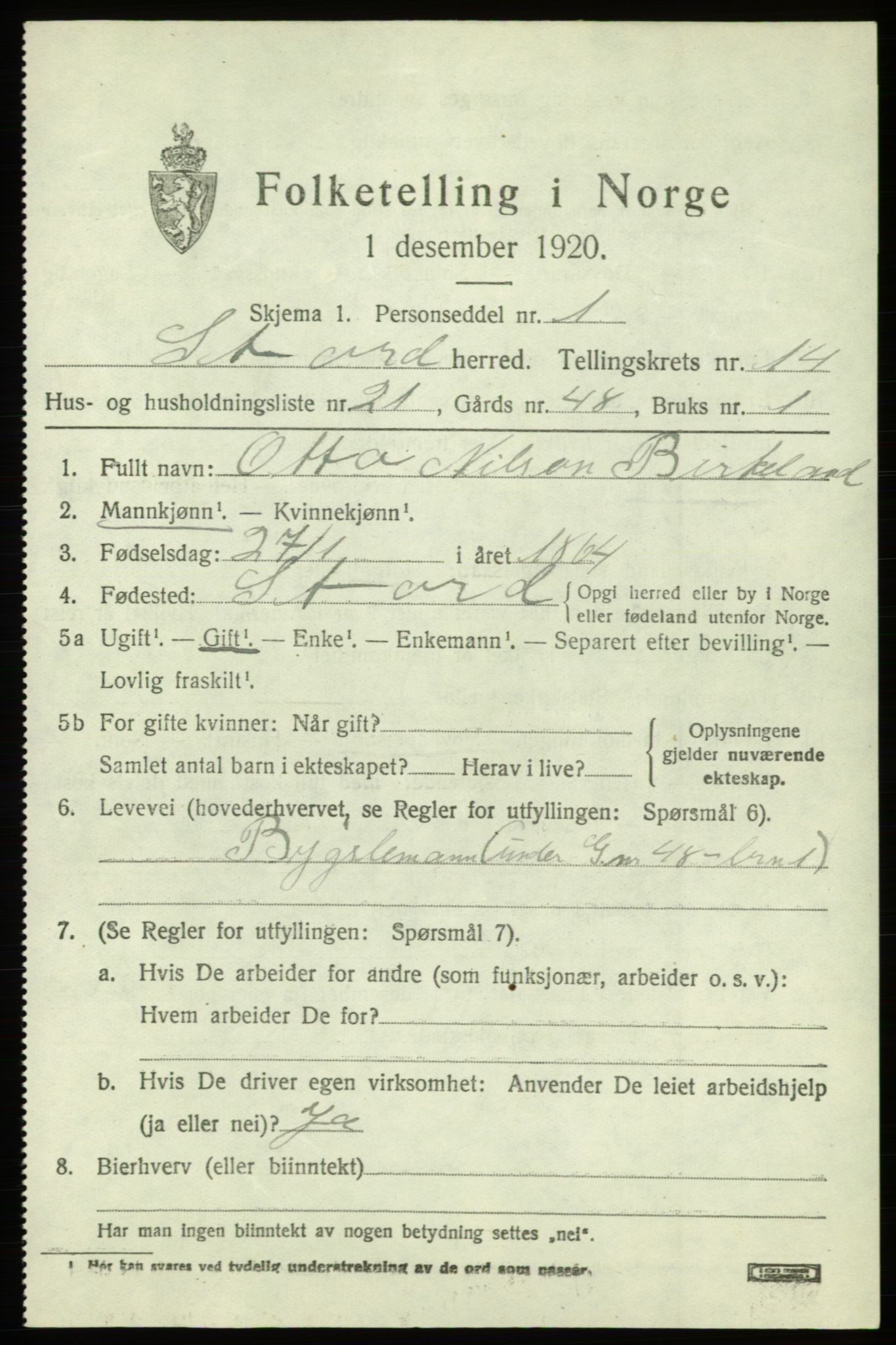 SAB, 1920 census for Stord, 1920, p. 8193