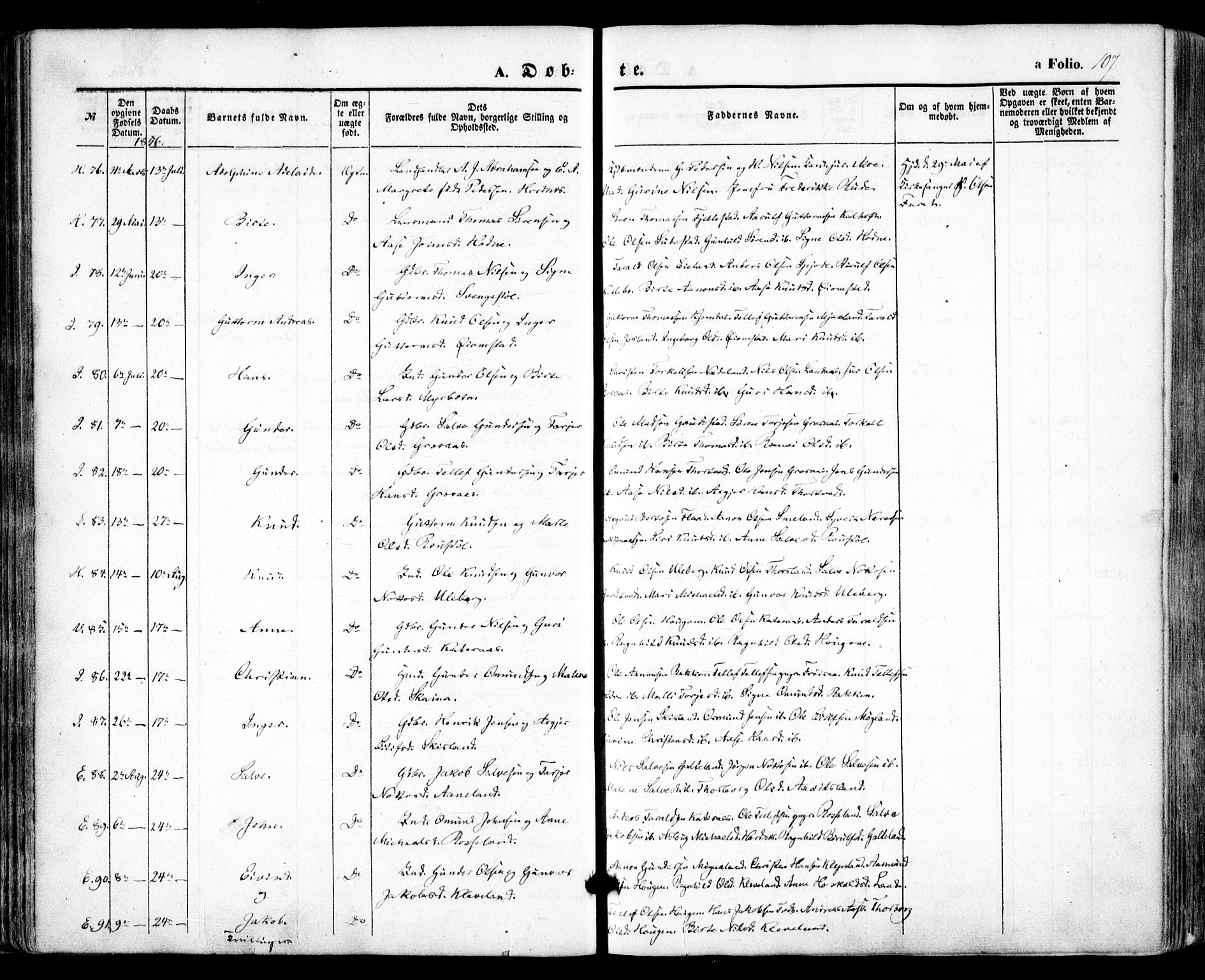 Evje sokneprestkontor, AV/SAK-1111-0008/F/Fa/Faa/L0005: Parish register (official) no. A 5, 1843-1865, p. 107