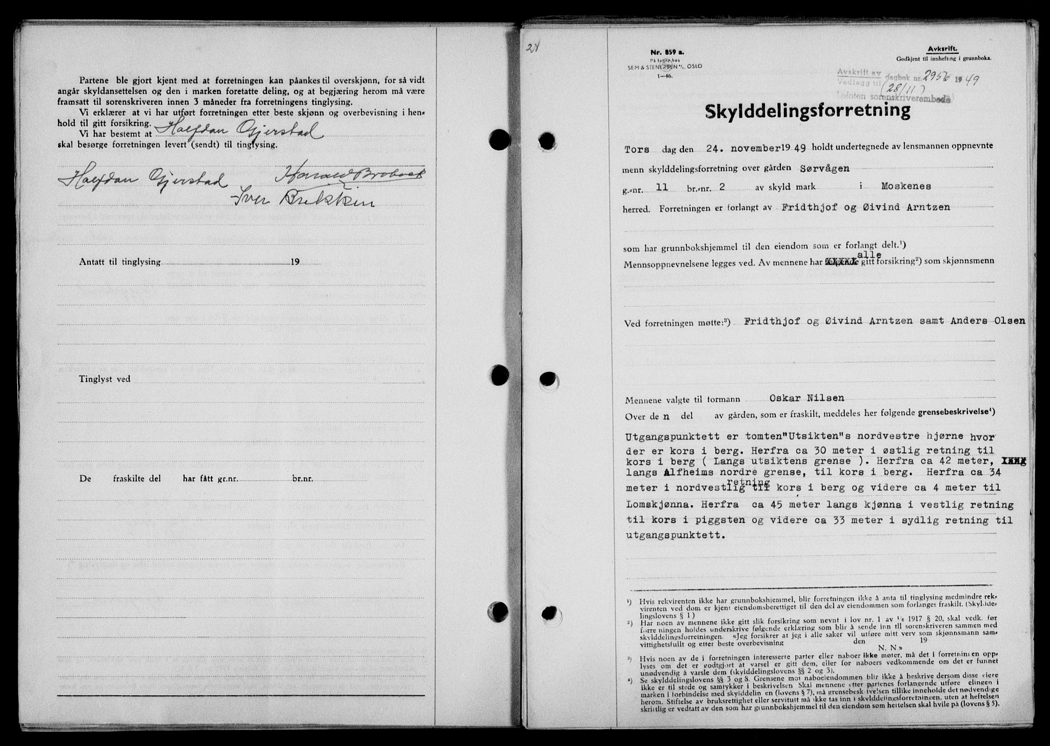 Lofoten sorenskriveri, SAT/A-0017/1/2/2C/L0022a: Mortgage book no. 22a, 1949-1950, Diary no: : 2956/1949