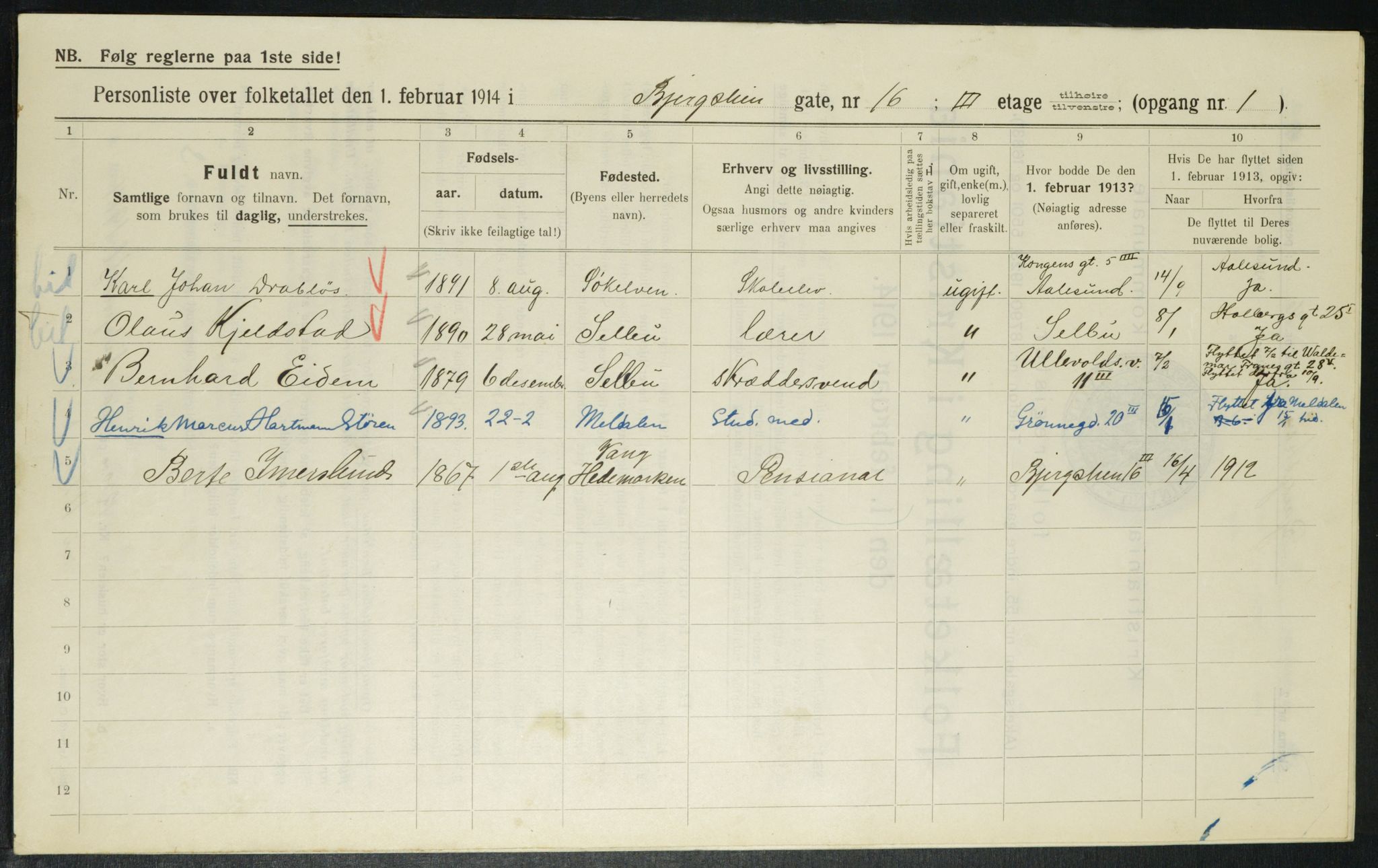 OBA, Municipal Census 1914 for Kristiania, 1914, p. 4553