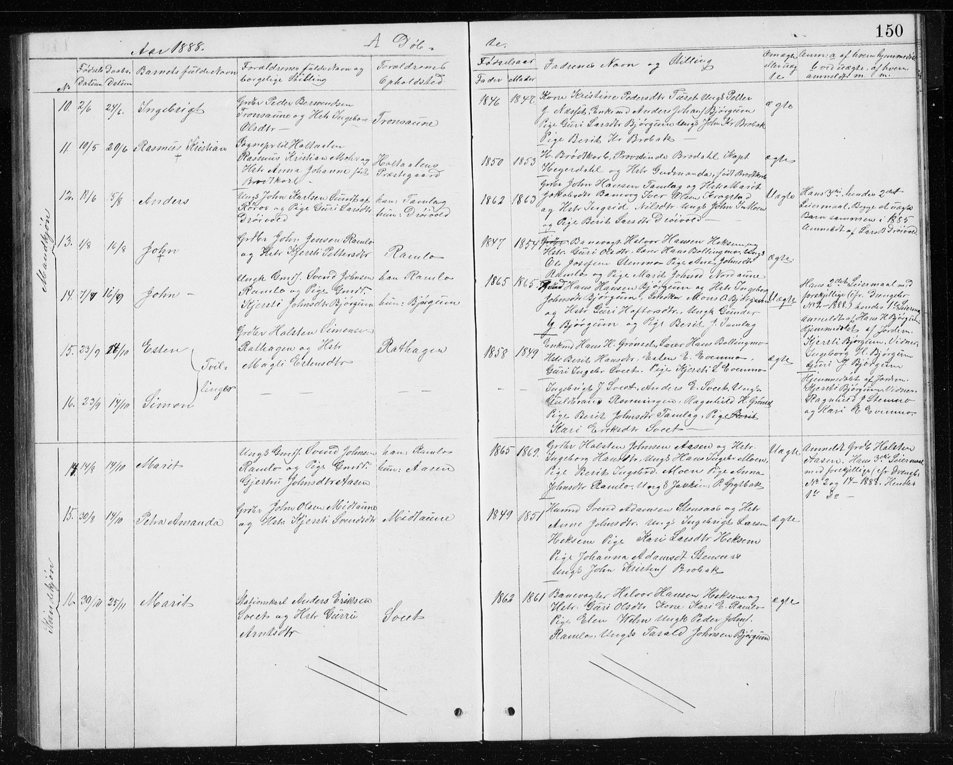 Ministerialprotokoller, klokkerbøker og fødselsregistre - Sør-Trøndelag, AV/SAT-A-1456/685/L0977: Parish register (copy) no. 685C02, 1879-1890, p. 150