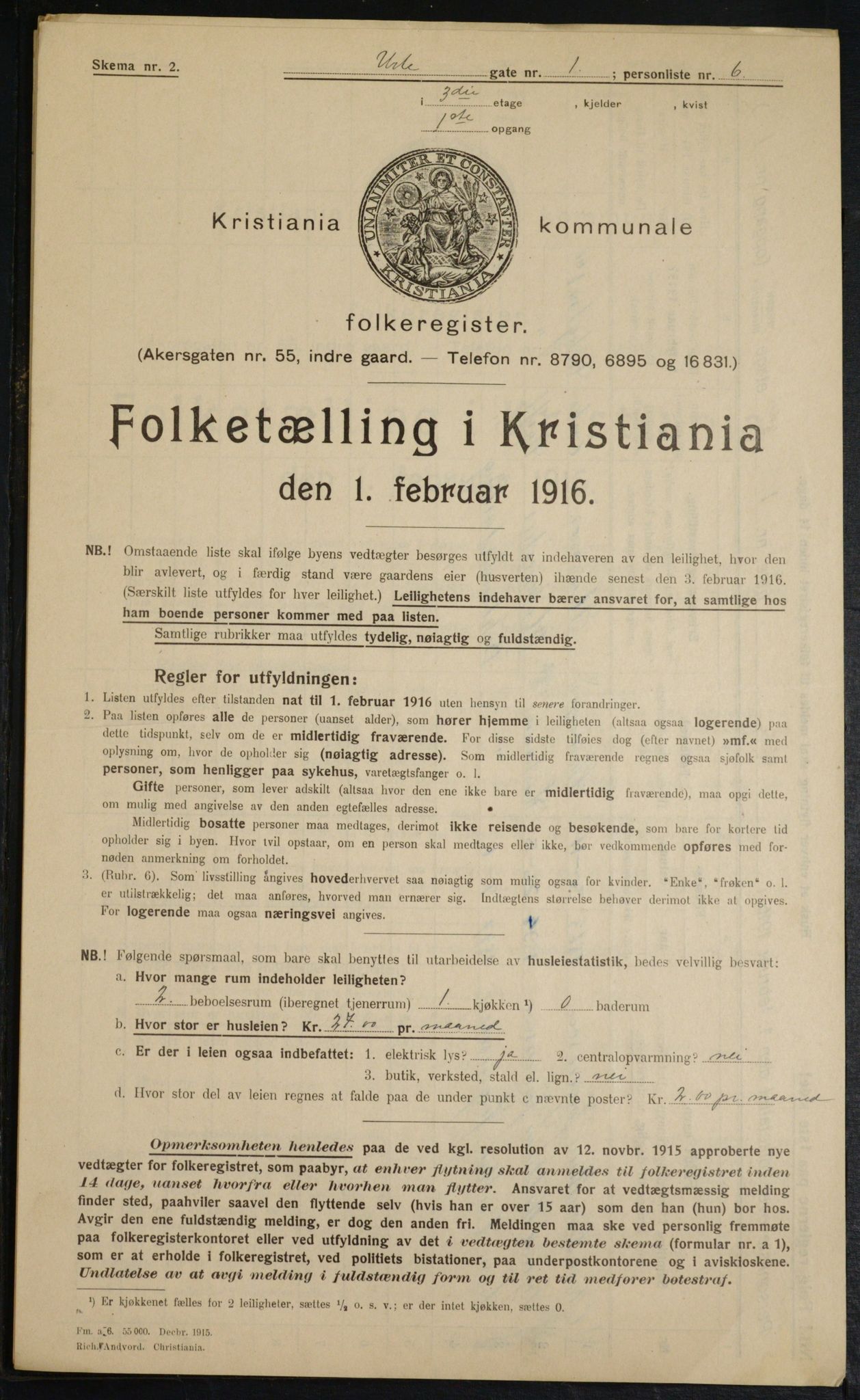 OBA, Municipal Census 1916 for Kristiania, 1916, p. 124295