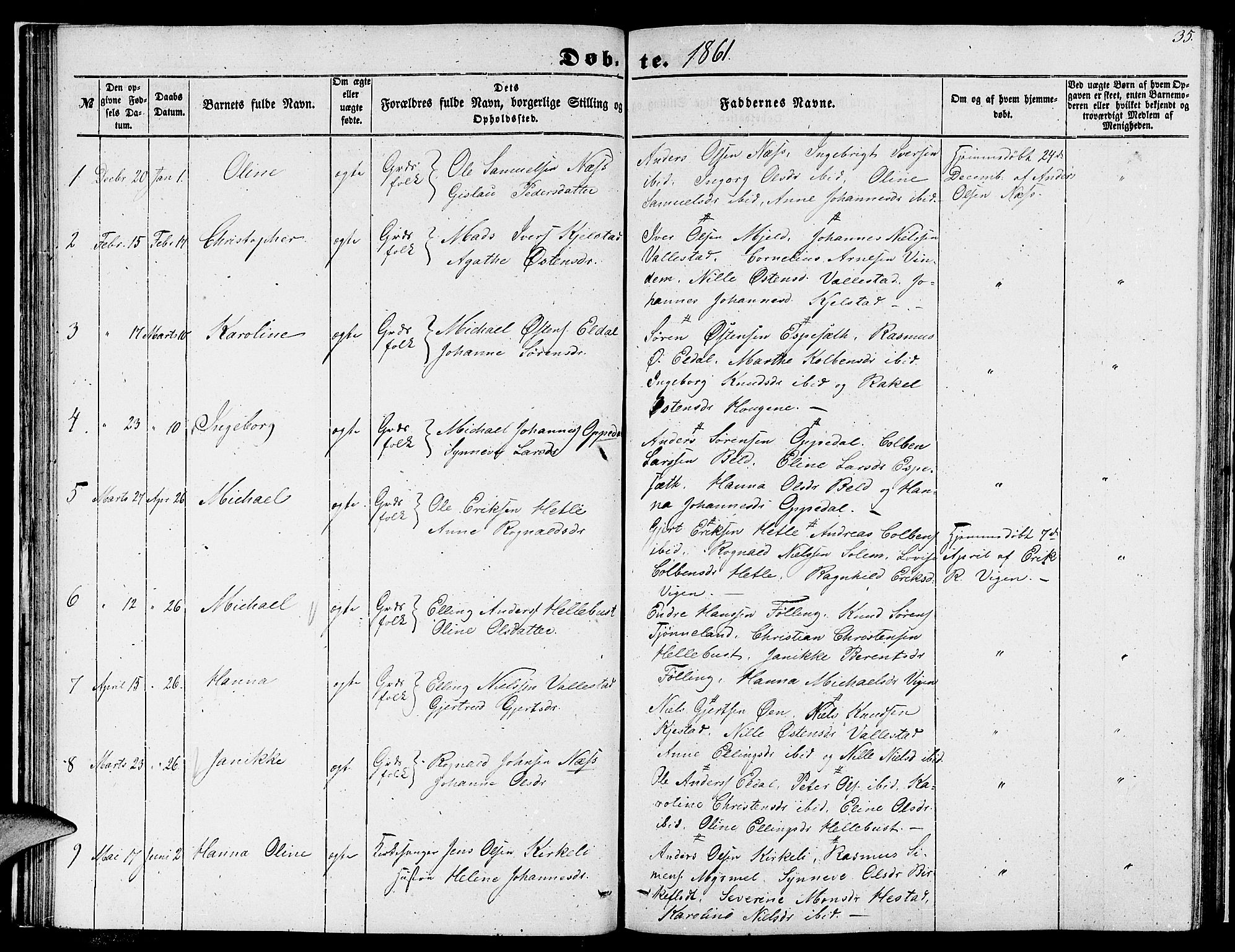 Gaular sokneprestembete, SAB/A-80001/H/Hab: Parish register (copy) no. C 1, 1853-1877, p. 35
