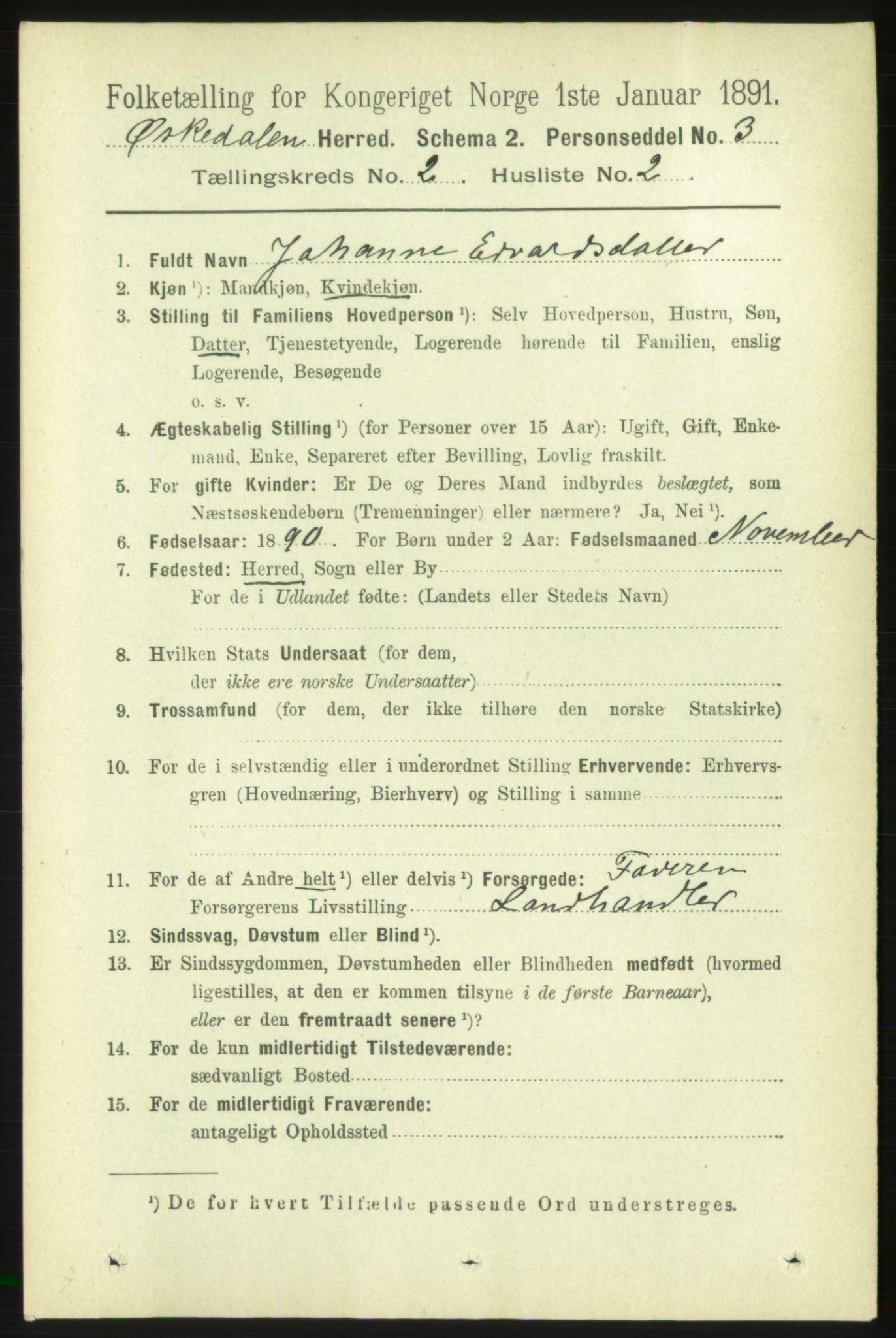 RA, 1891 census for 1638 Orkdal, 1891, p. 960