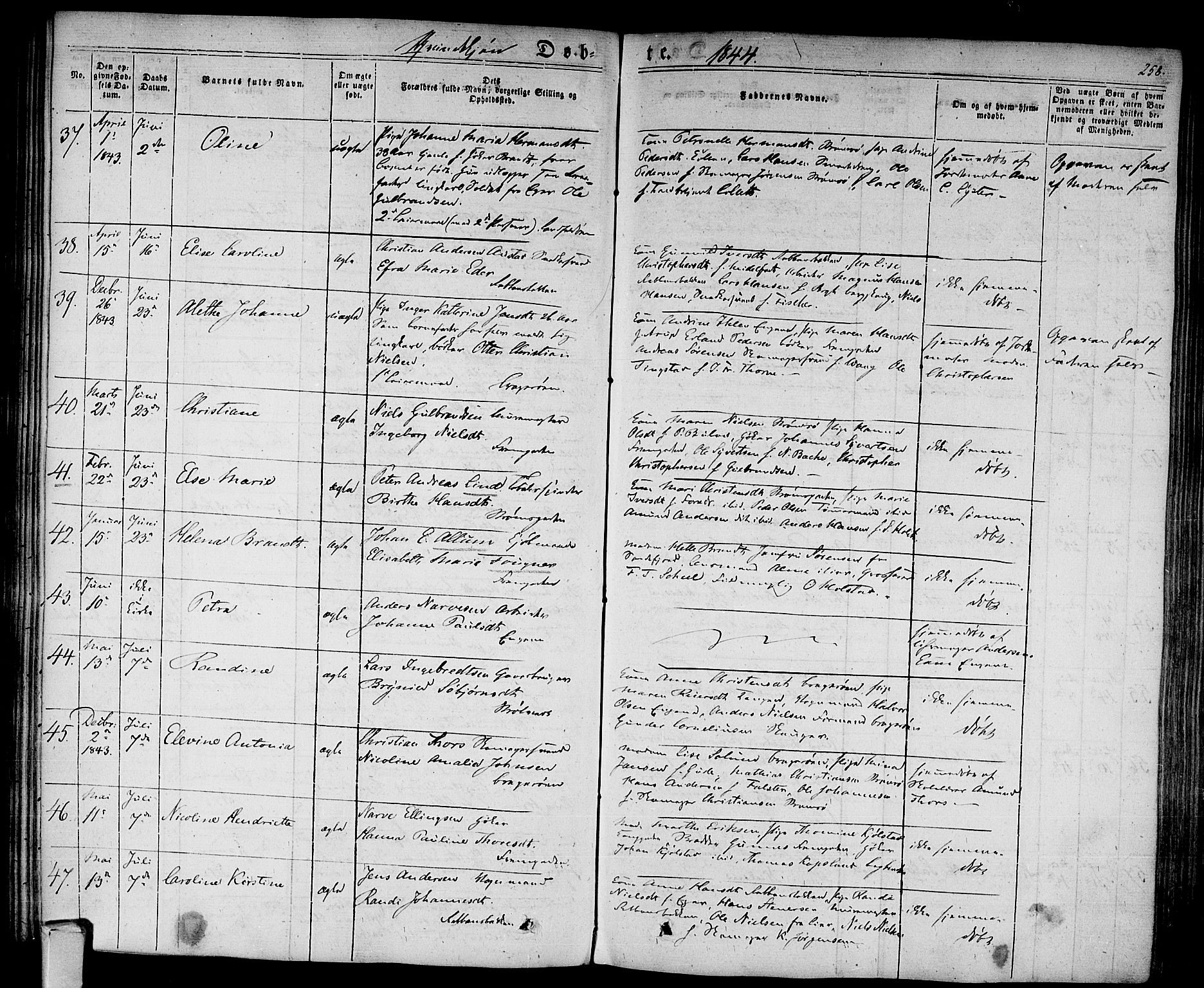 Bragernes kirkebøker, AV/SAKO-A-6/F/Fb/L0001: Parish register (official) no. II 1, 1830-1847, p. 258