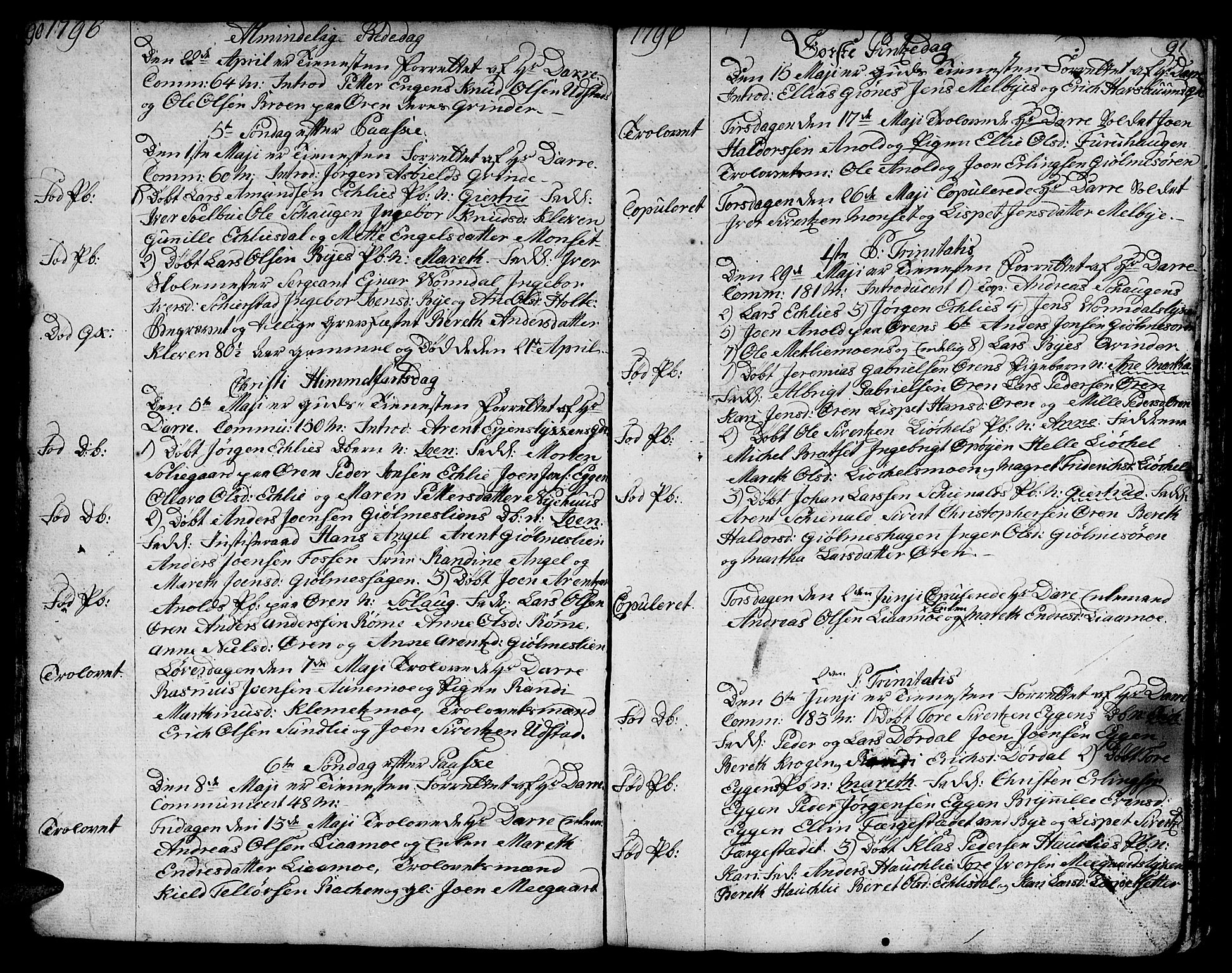 Ministerialprotokoller, klokkerbøker og fødselsregistre - Sør-Trøndelag, SAT/A-1456/668/L0815: Parish register (copy) no. 668C04, 1791-1815, p. 90-91