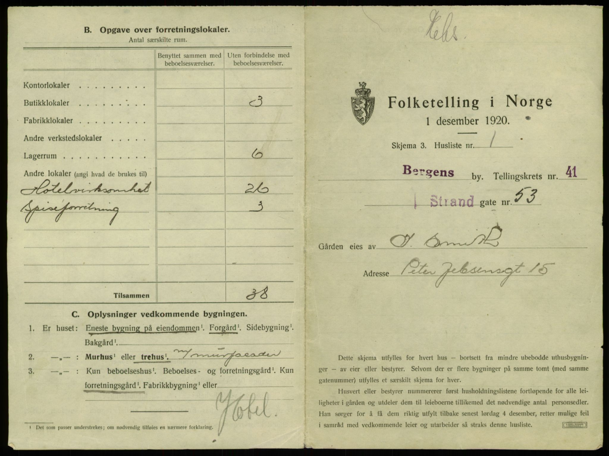 SAB, 1920 census for Bergen, 1920, p. 3830