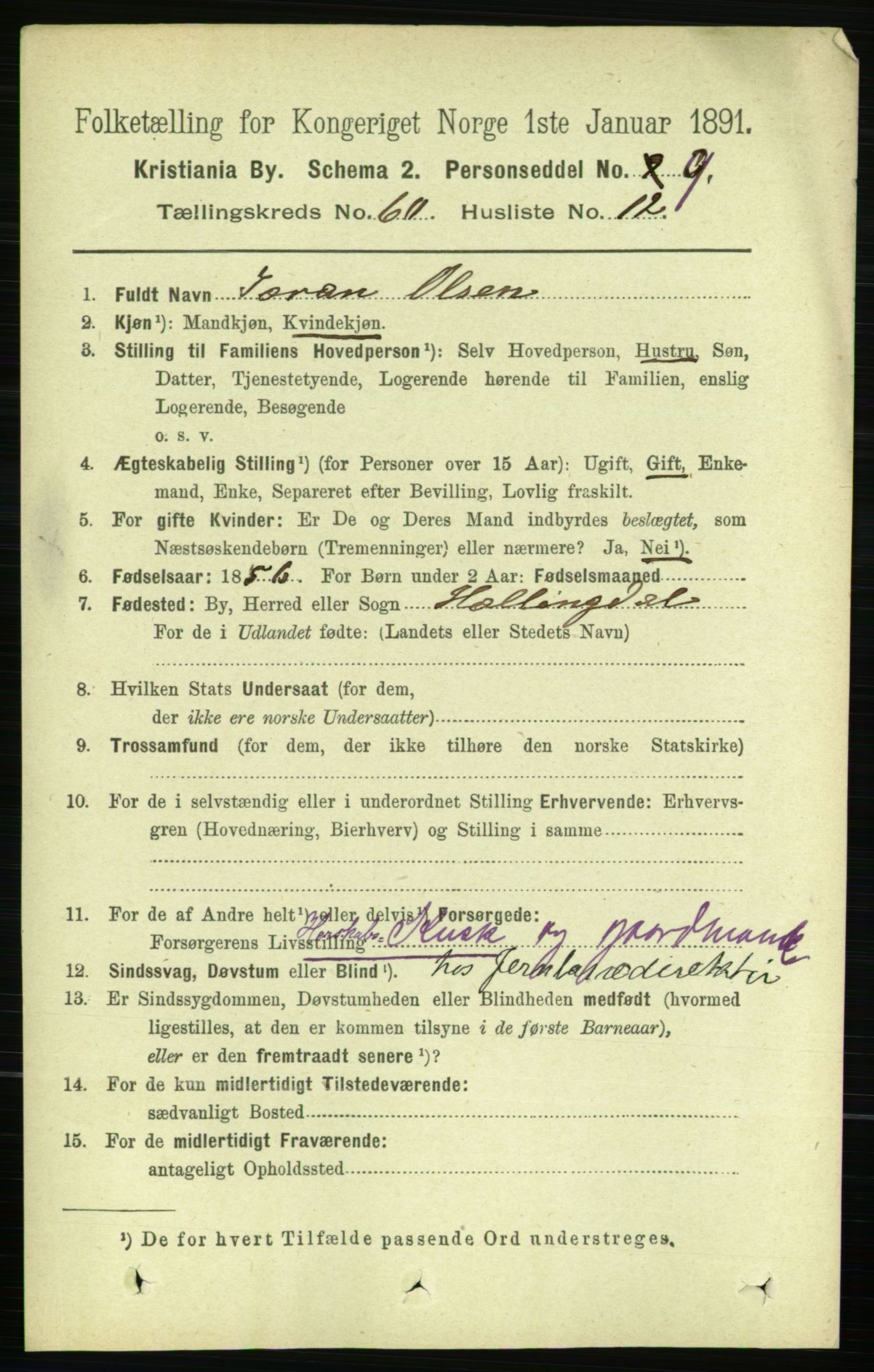 RA, 1891 census for 0301 Kristiania, 1891, p. 32046