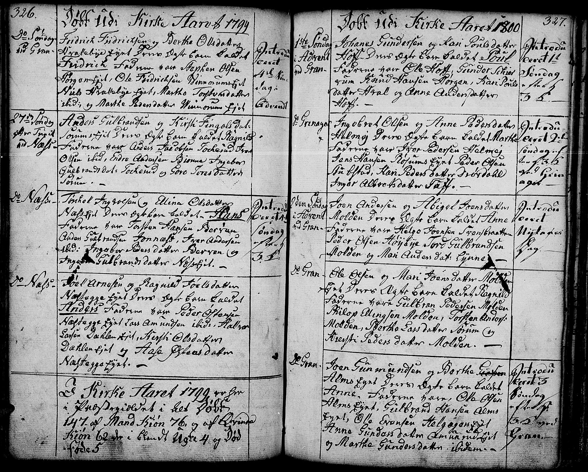 Gran prestekontor, SAH/PREST-112/H/Ha/Haa/L0006: Parish register (official) no. 6, 1787-1824, p. 326-327