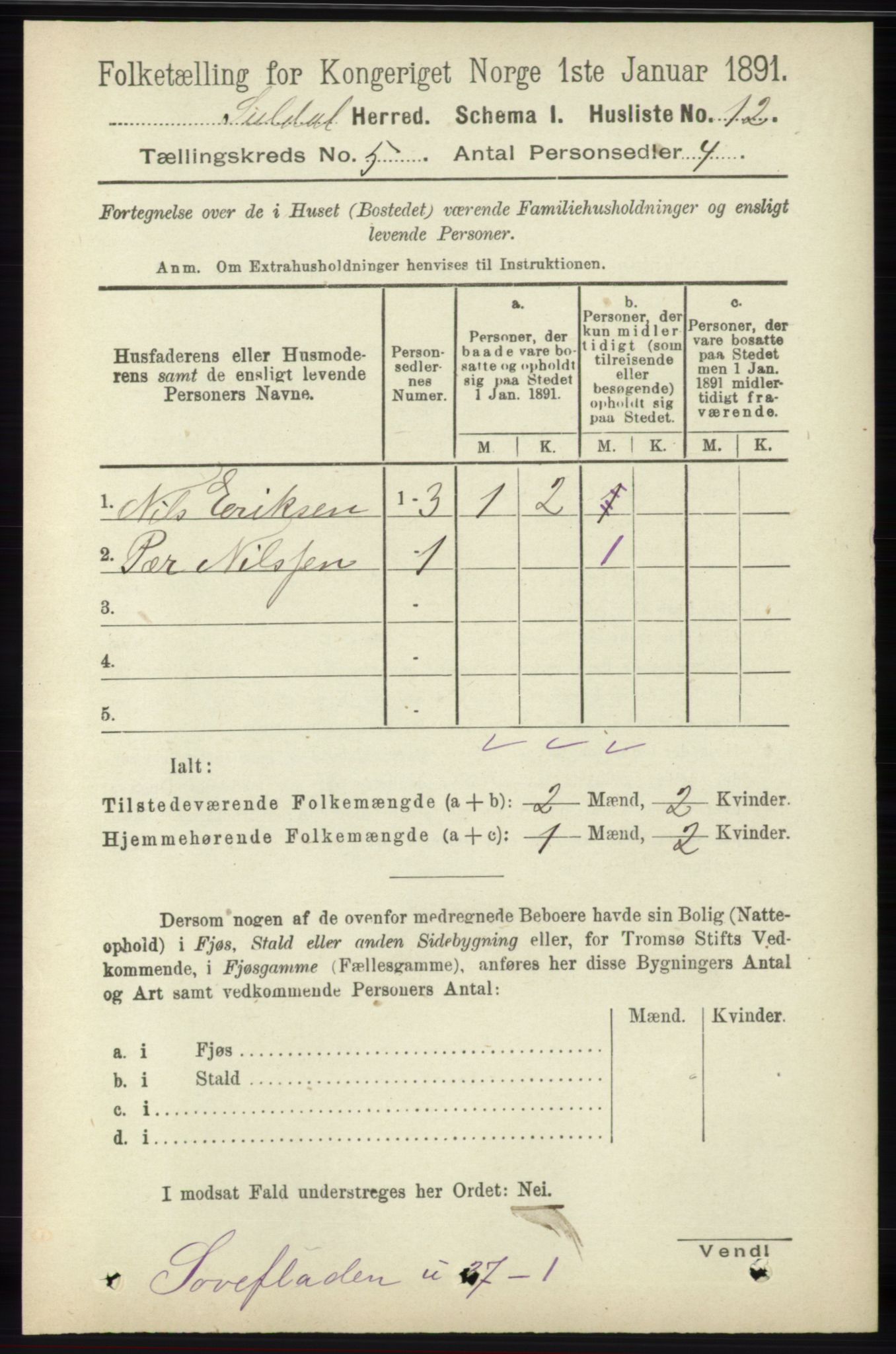 RA, 1891 census for 1134 Suldal, 1891, p. 1455