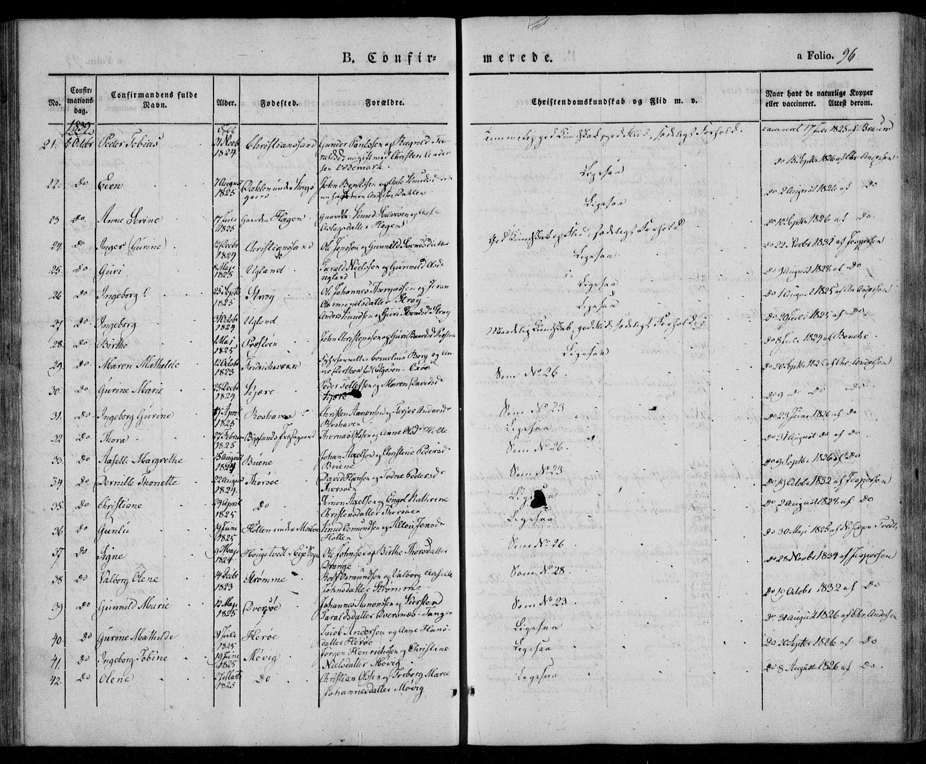 Oddernes sokneprestkontor, AV/SAK-1111-0033/F/Fa/Faa/L0006: Parish register (official) no. A 6, 1838-1851, p. 96