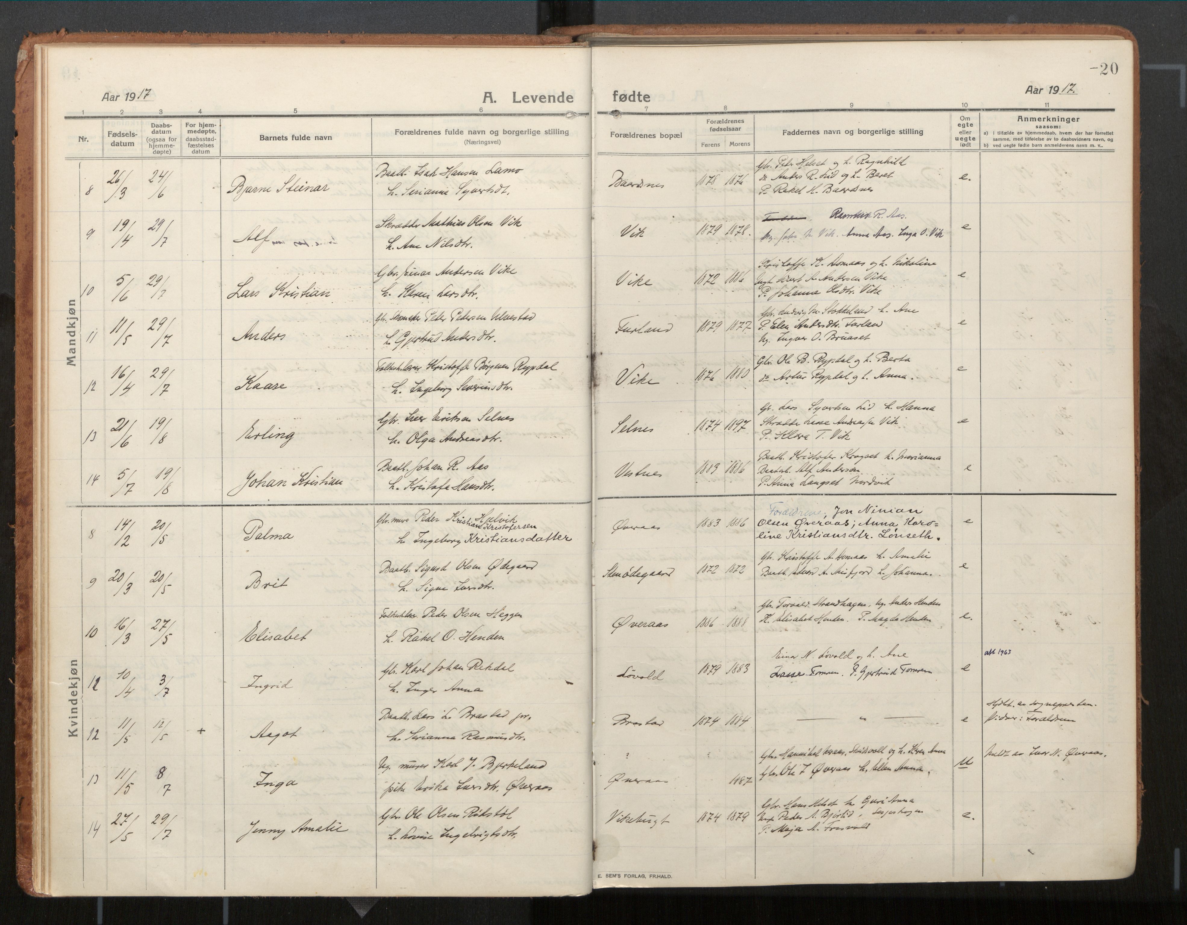 Ministerialprotokoller, klokkerbøker og fødselsregistre - Møre og Romsdal, AV/SAT-A-1454/539/L0534a: Parish register (official) no. 539A08, 1912-1935, p. 20