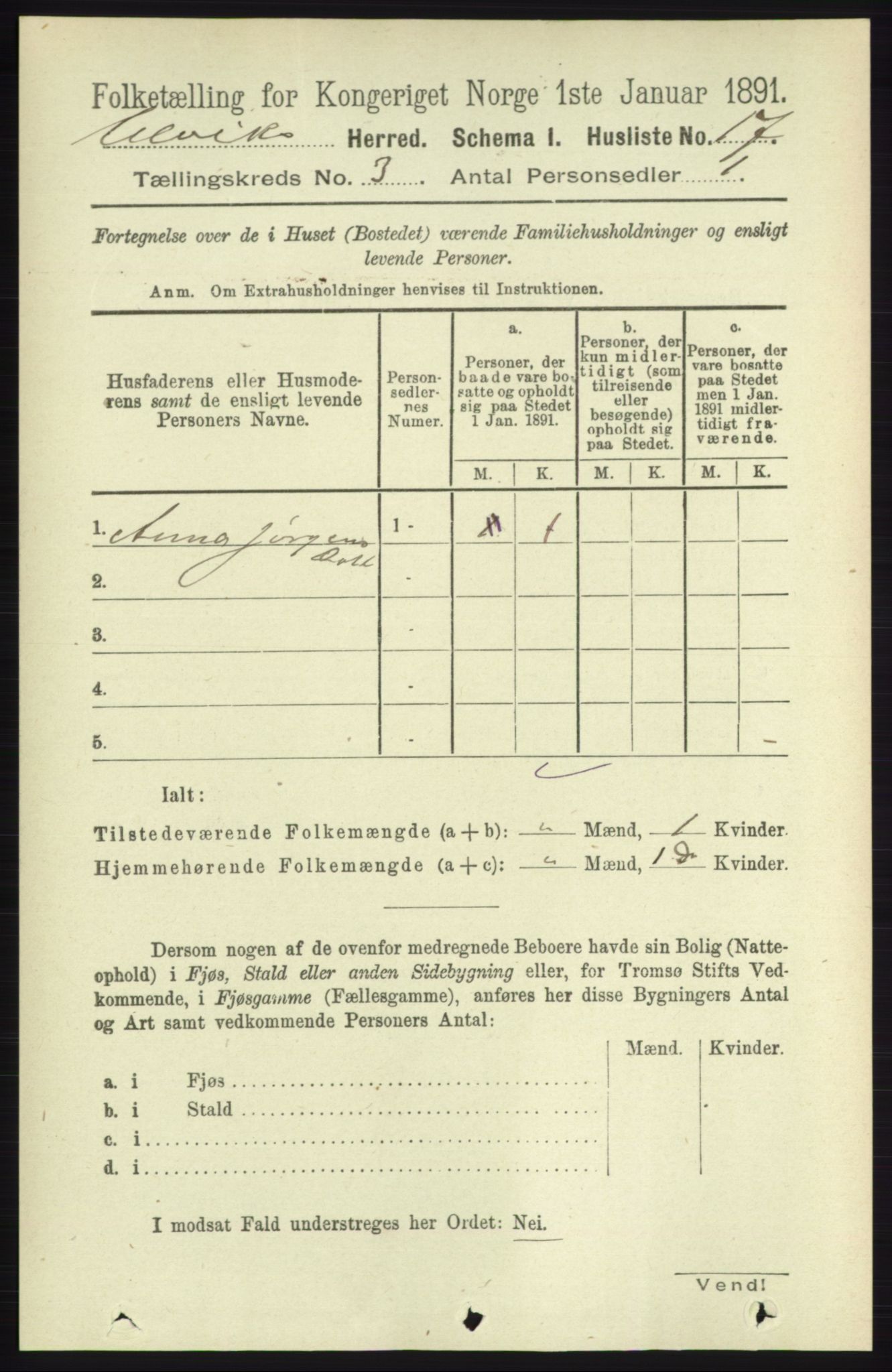 RA, 1891 census for 1233 Ulvik, 1891, p. 333