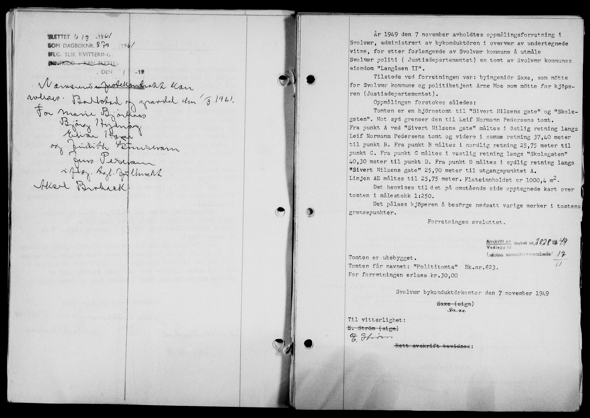 Lofoten sorenskriveri, SAT/A-0017/1/2/2C/L0022a: Mortgage book no. 22a, 1949-1950, Diary no: : 870/1949