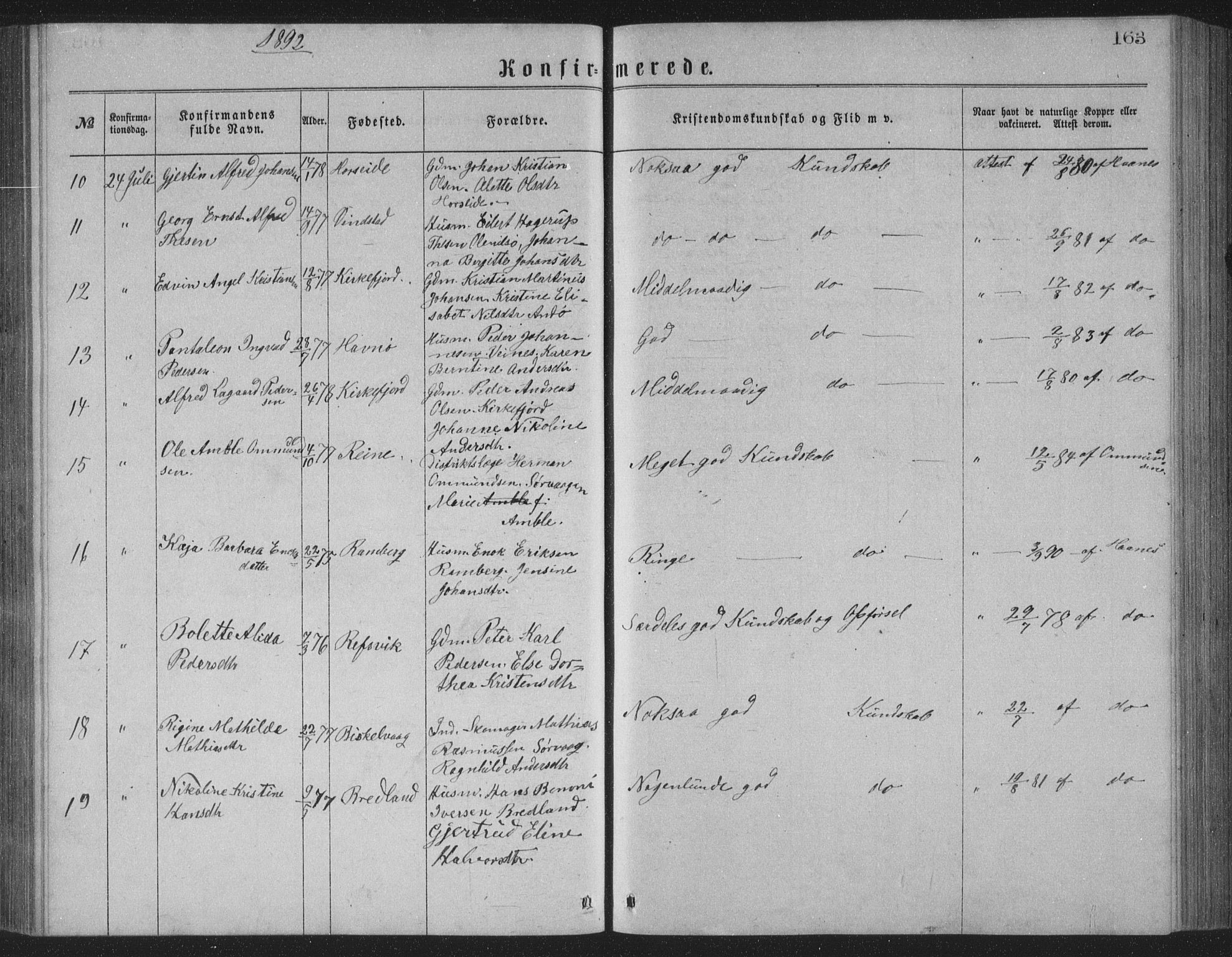 Ministerialprotokoller, klokkerbøker og fødselsregistre - Nordland, SAT/A-1459/886/L1225: Parish register (copy) no. 886C02, 1874-1896, p. 163