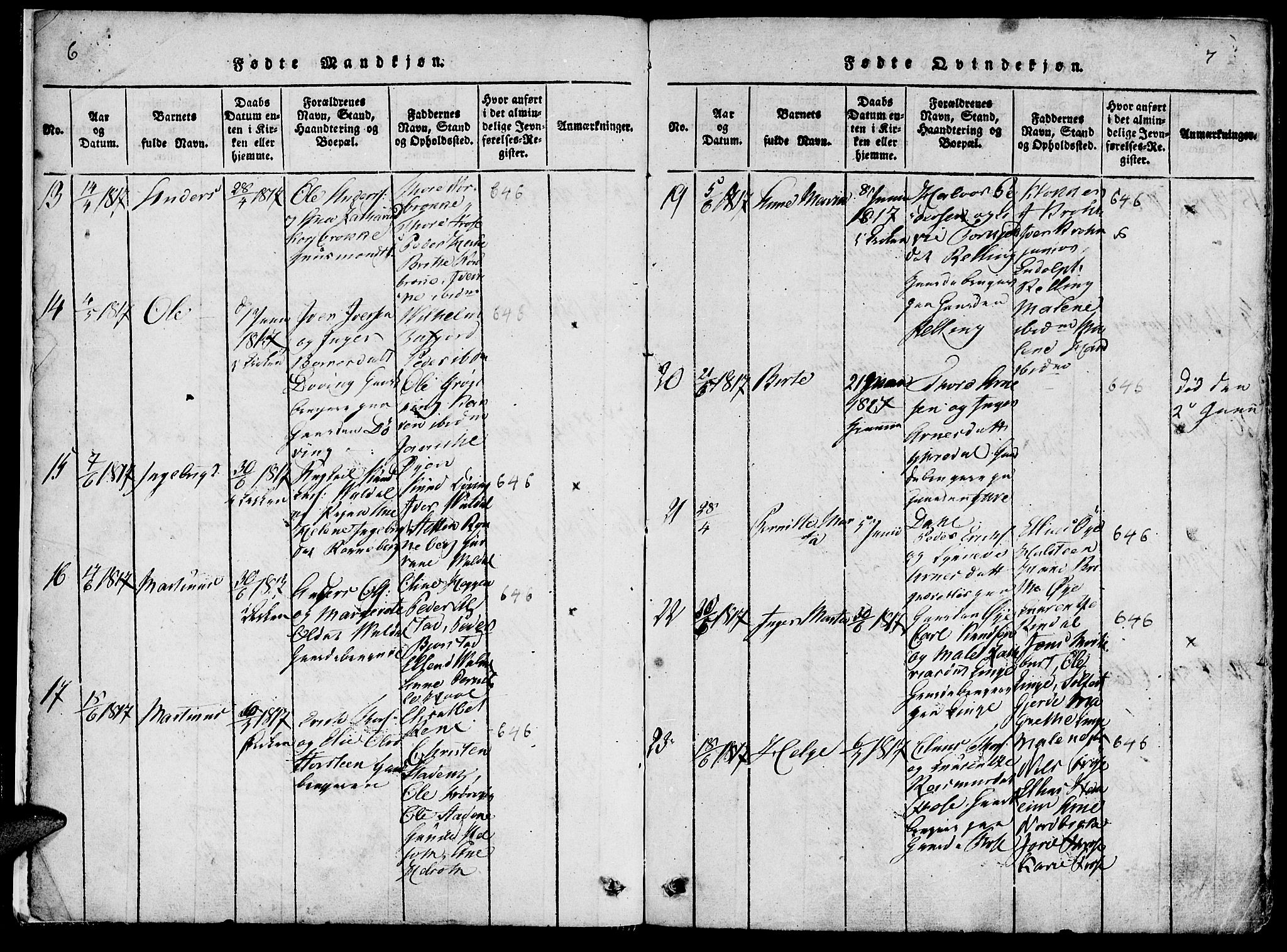 Ministerialprotokoller, klokkerbøker og fødselsregistre - Møre og Romsdal, AV/SAT-A-1454/519/L0260: Parish register (copy) no. 519C01, 1817-1829, p. 6-7