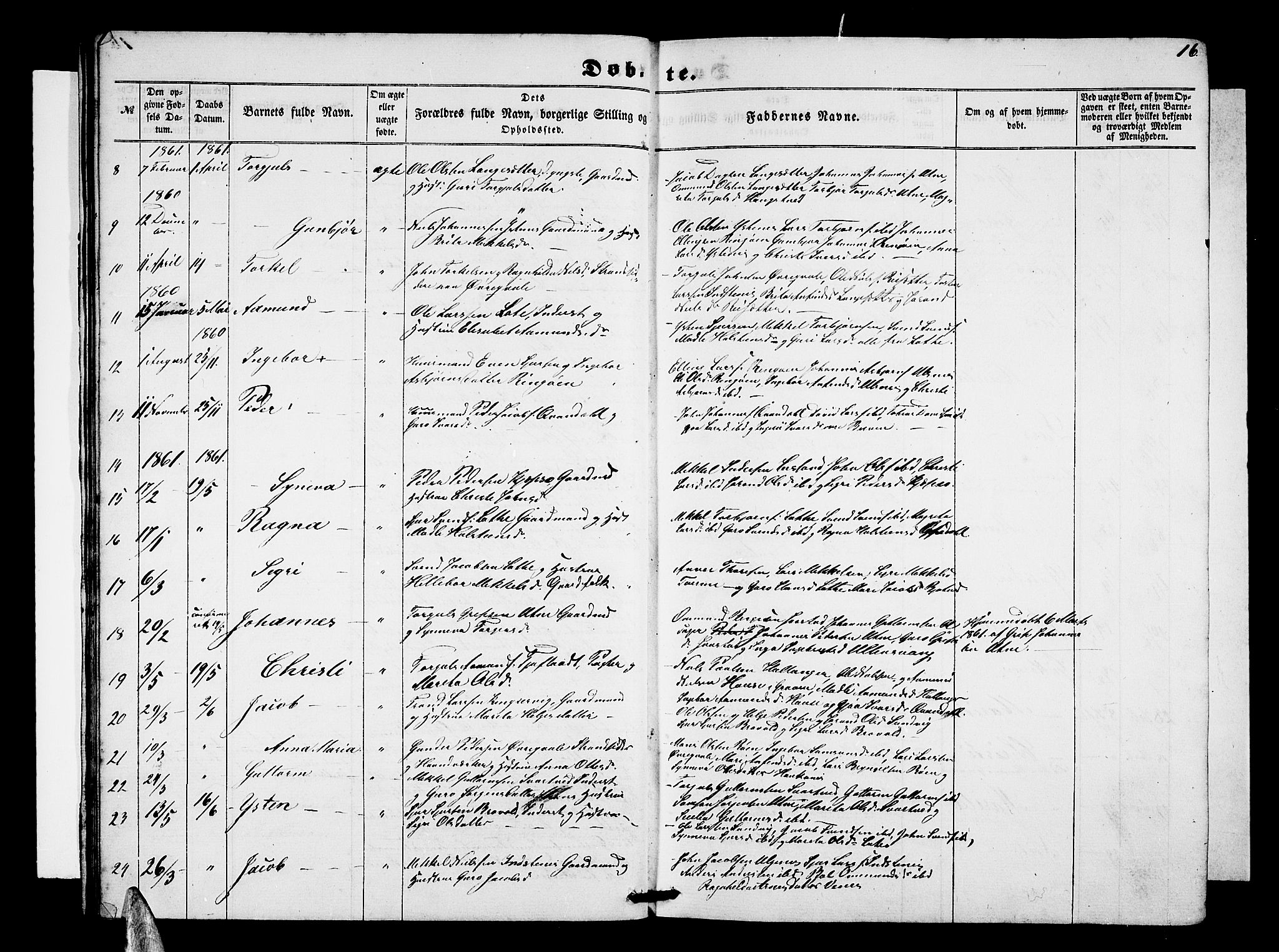 Ullensvang sokneprestembete, SAB/A-78701/H/Hab: Parish register (copy) no. E 6, 1857-1886, p. 16