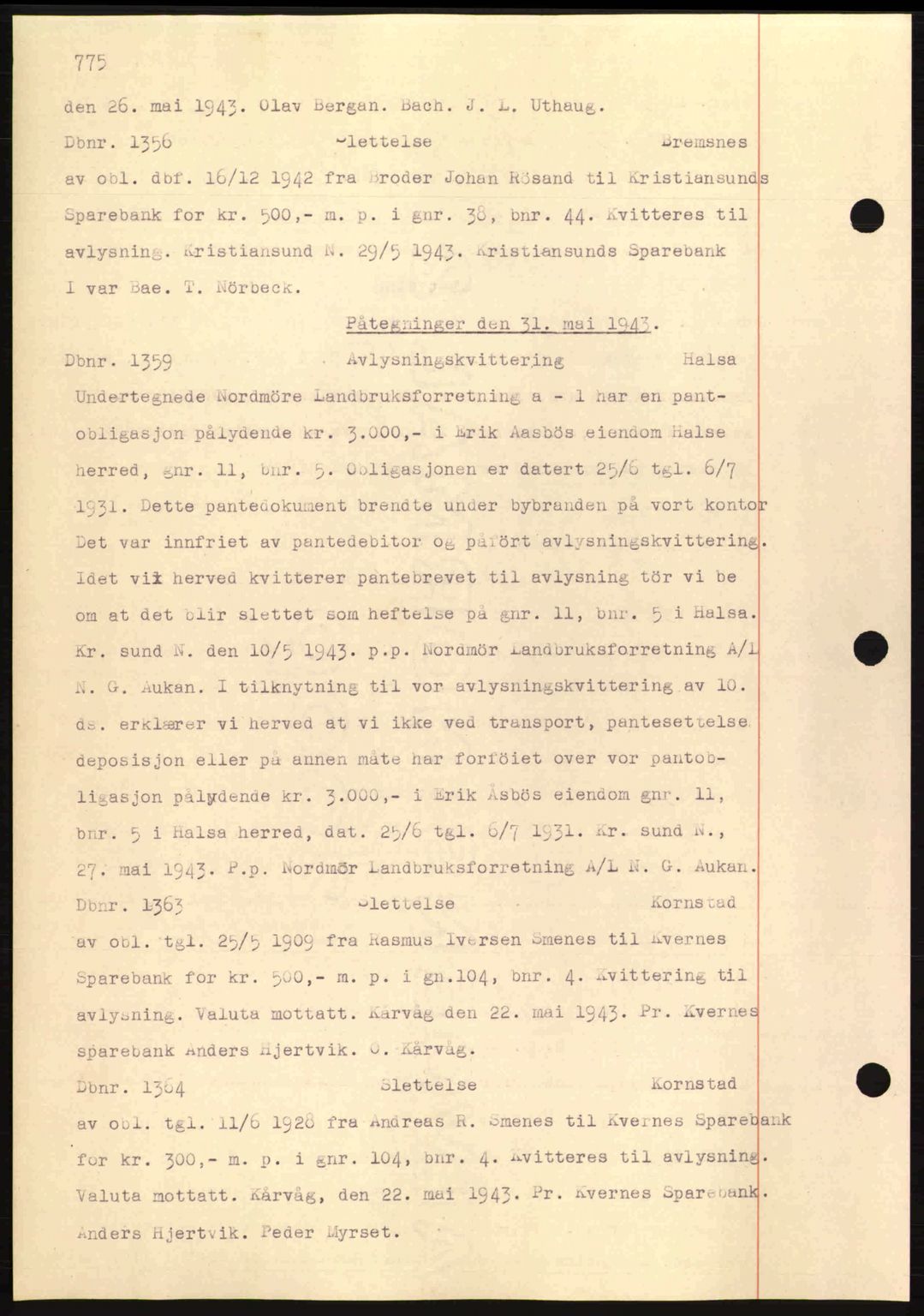 Nordmøre sorenskriveri, AV/SAT-A-4132/1/2/2Ca: Mortgage book no. C81, 1940-1945, Diary no: : 1349/1943