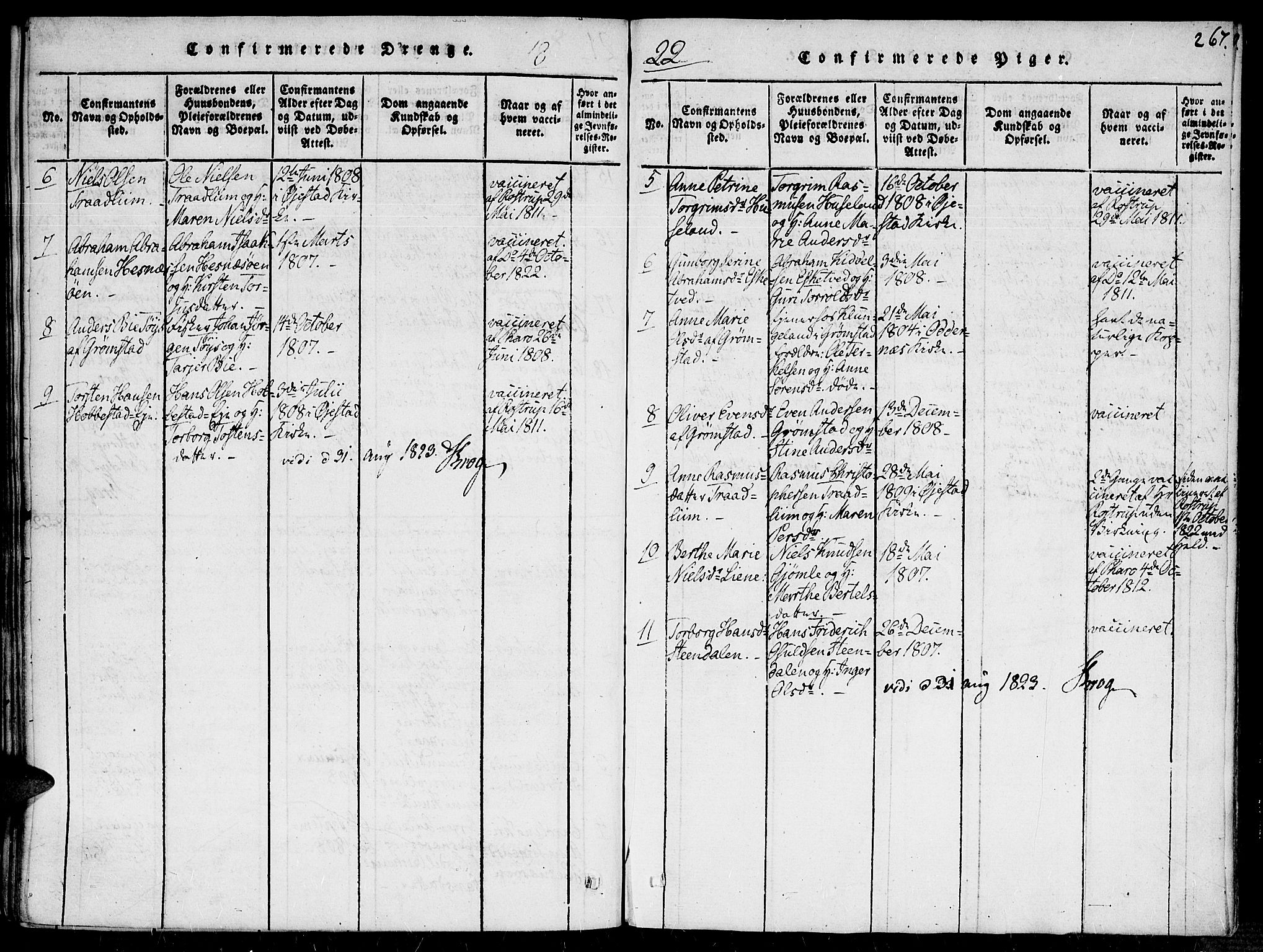 Fjære sokneprestkontor, SAK/1111-0011/F/Fa/L0001: Parish register (official) no. A 1 /1, 1816-1826, p. 267