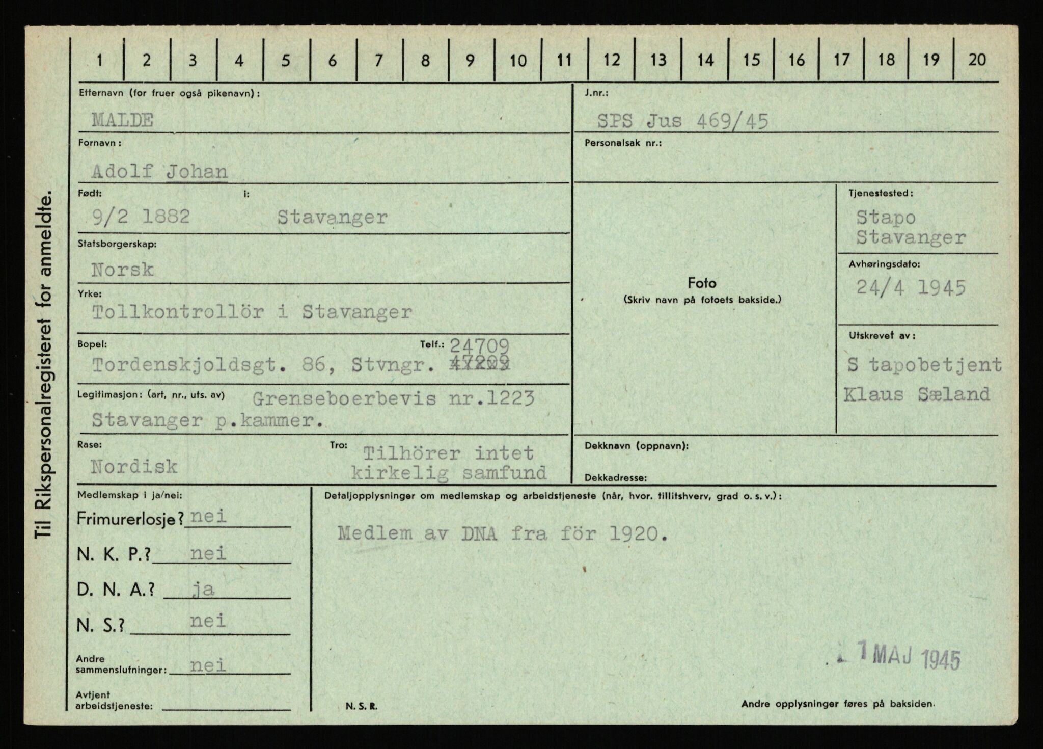 Statspolitiet - Hovedkontoret / Osloavdelingen, AV/RA-S-1329/C/Ca/L0010: Lind - Moksnes, 1943-1945, p. 2611