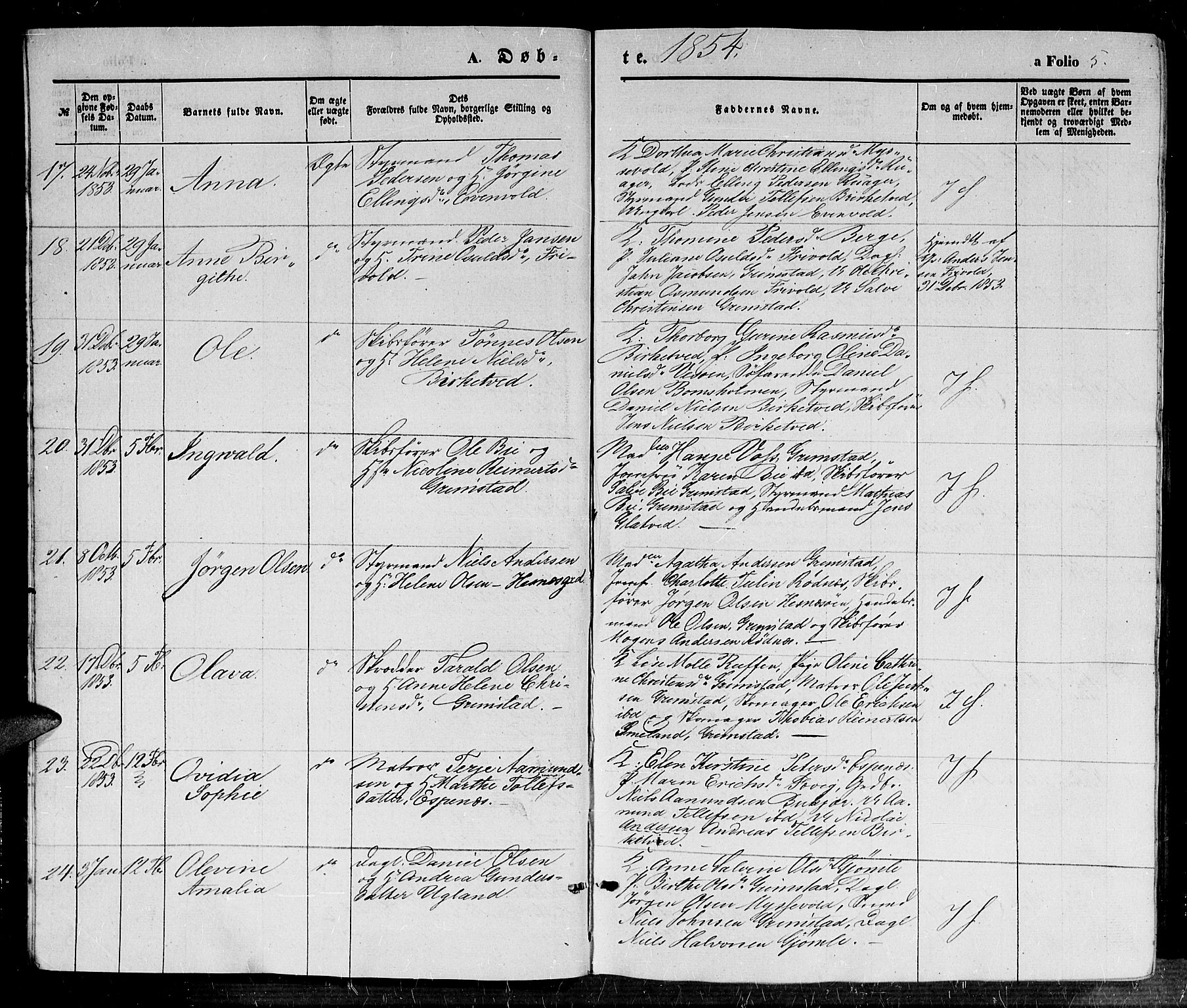 Fjære sokneprestkontor, SAK/1111-0011/F/Fb/L0008: Parish register (copy) no. B 8, 1854-1867, p. 5