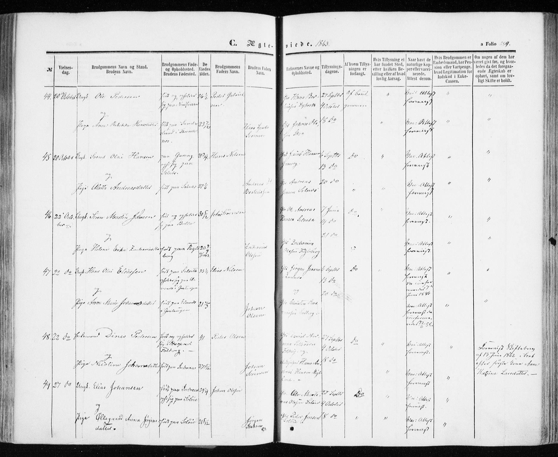 Ibestad sokneprestembete, SATØ/S-0077/H/Ha/Haa/L0009kirke: Parish register (official) no. 9, 1859-1868, p. 289