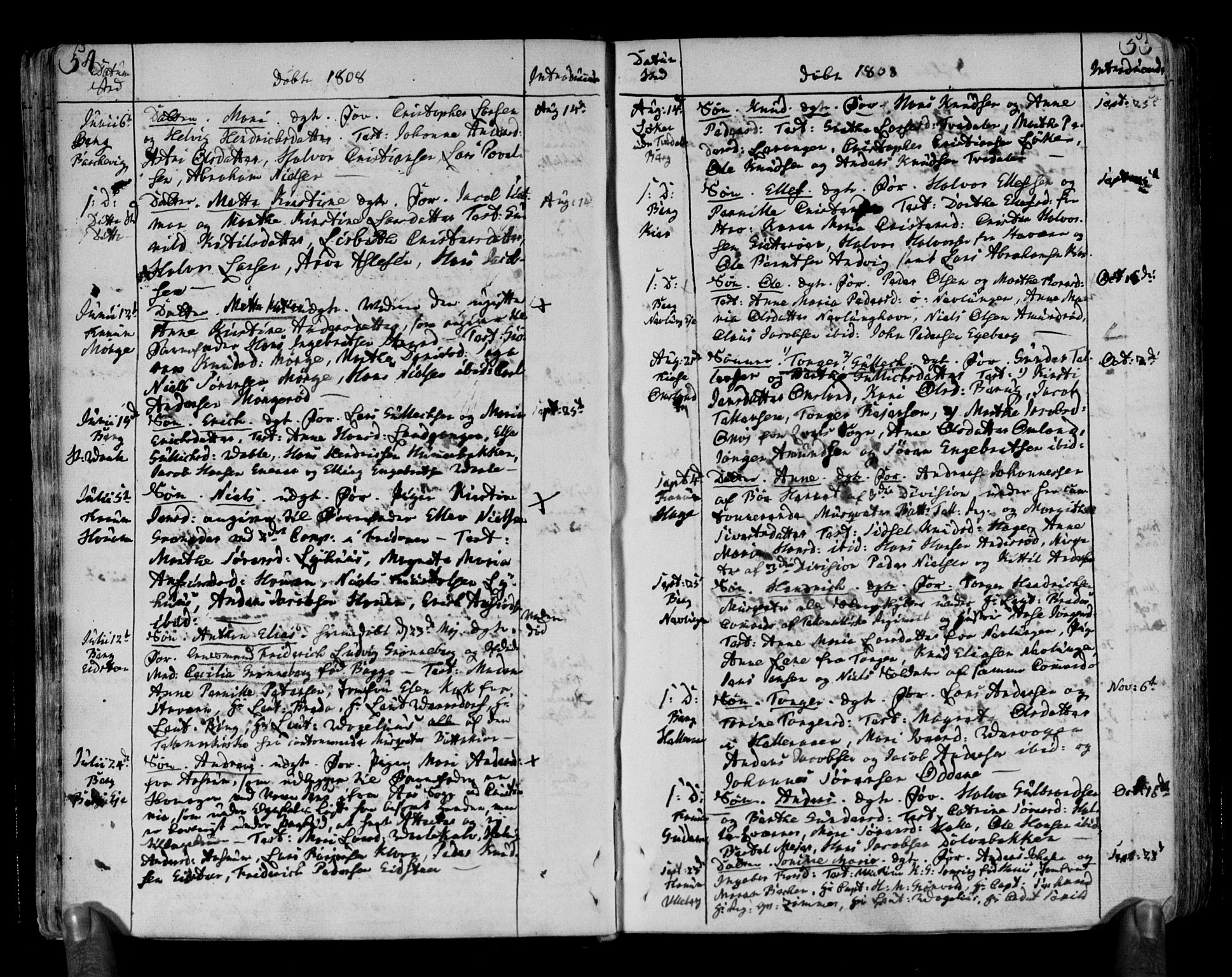 Brunlanes kirkebøker, AV/SAKO-A-342/F/Fa/L0002: Parish register (official) no. I 2, 1802-1834, p. 54-55