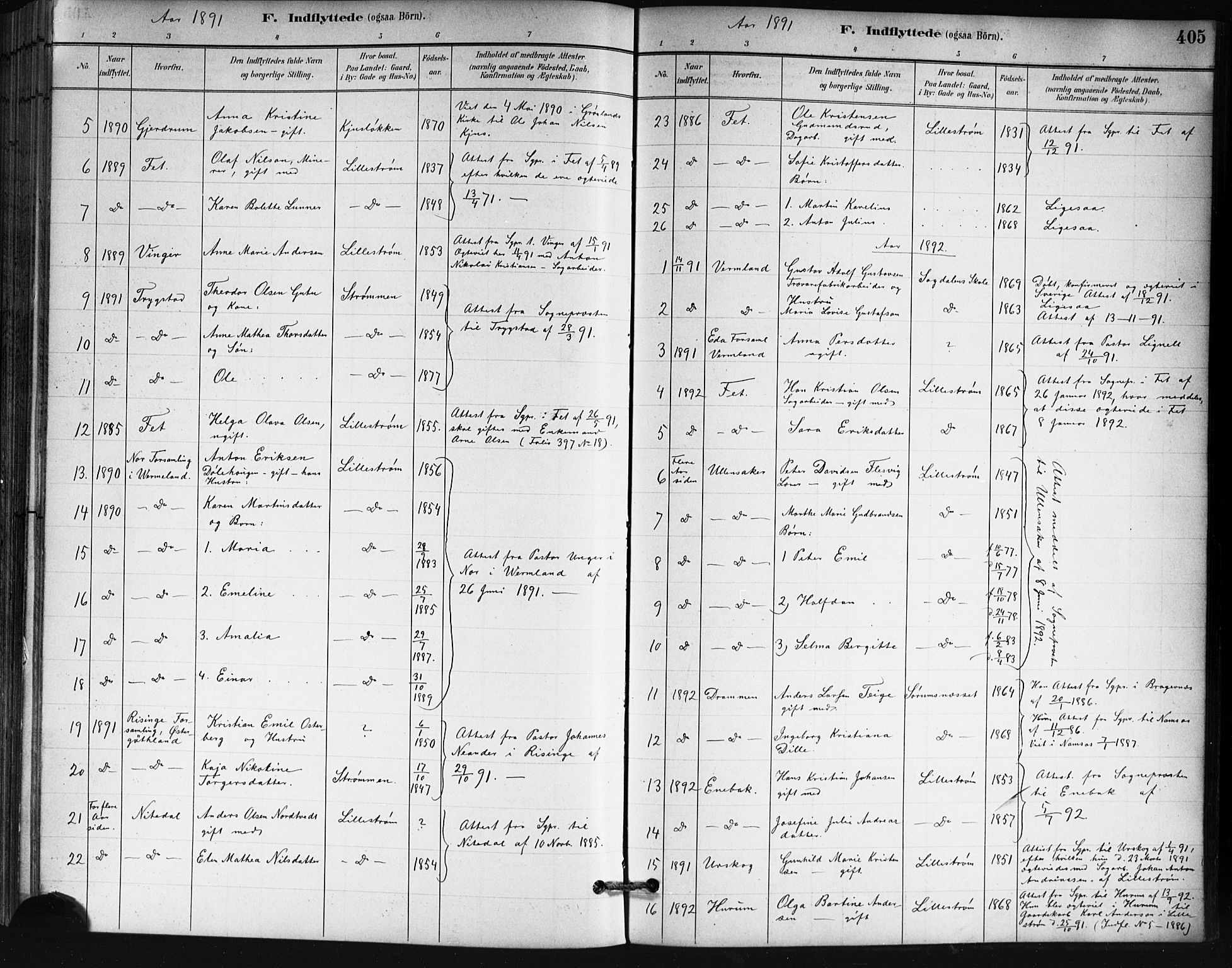 Skedsmo prestekontor Kirkebøker, SAO/A-10033a/G/Ga/L0004: Parish register (copy) no. I 4, 1883-1895, p. 405