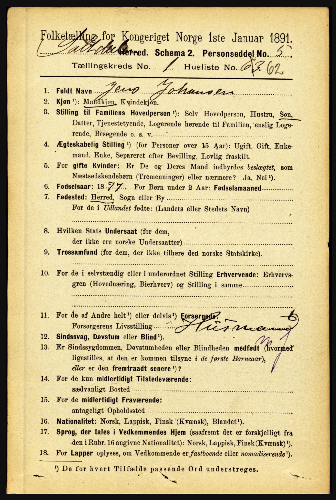 RA, 1891 census for 1840 Saltdal, 1891, p. 538