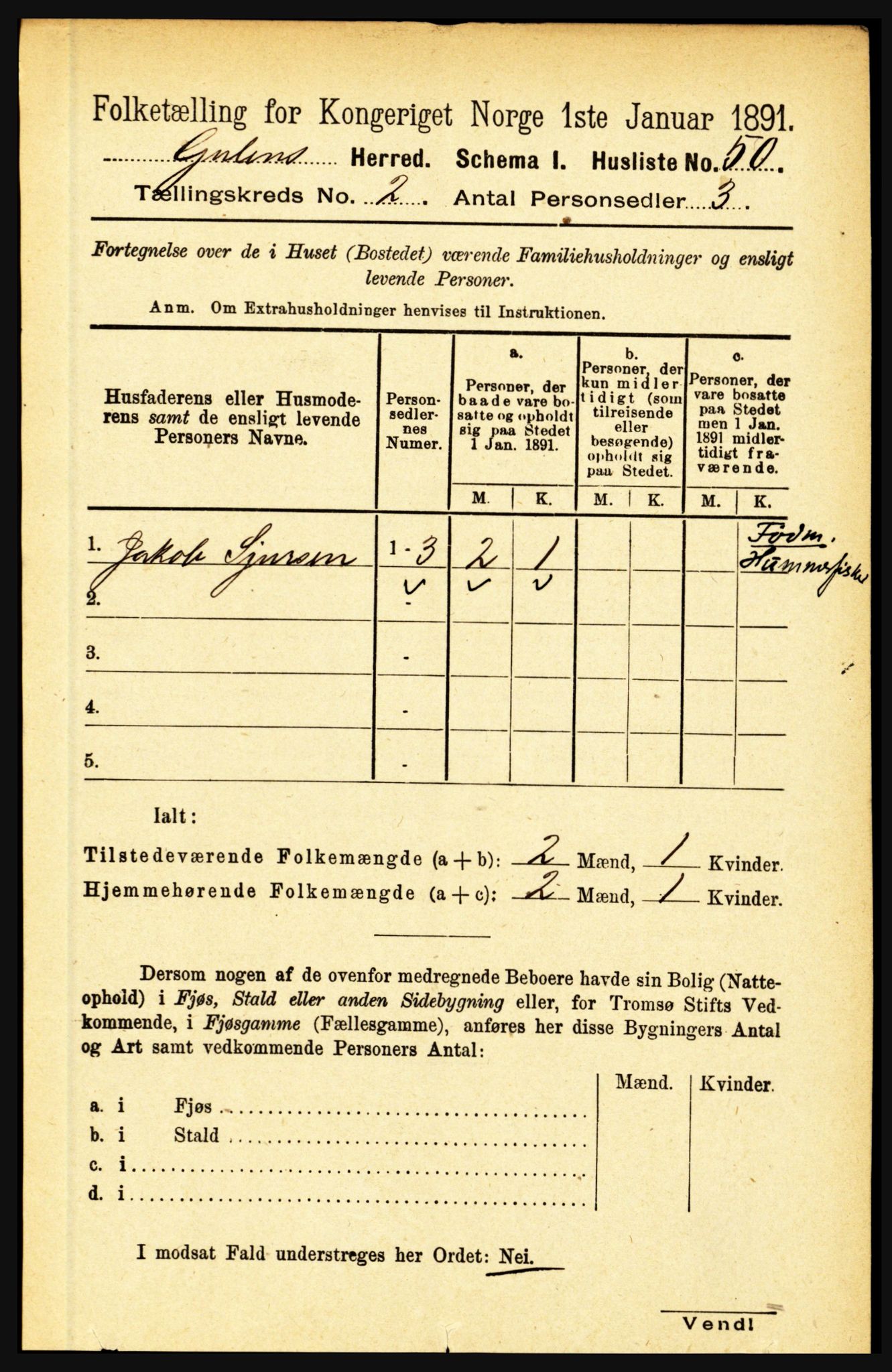 RA, 1891 census for 1411 Gulen, 1891, p. 486