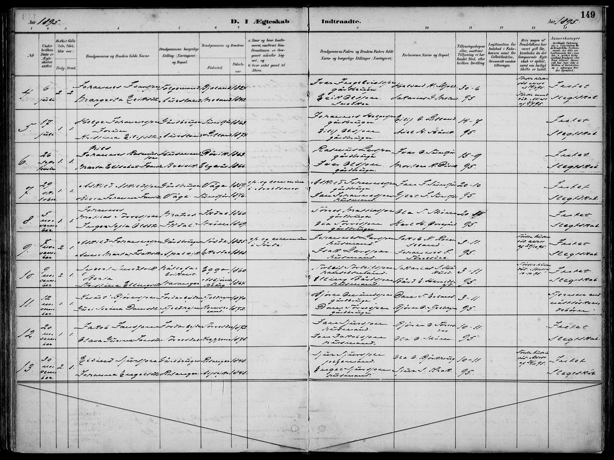 Skjold sokneprestkontor, AV/SAST-A-101847/H/Ha/Haa/L0010: Parish register (official) no. A 10, 1882-1897, p. 149