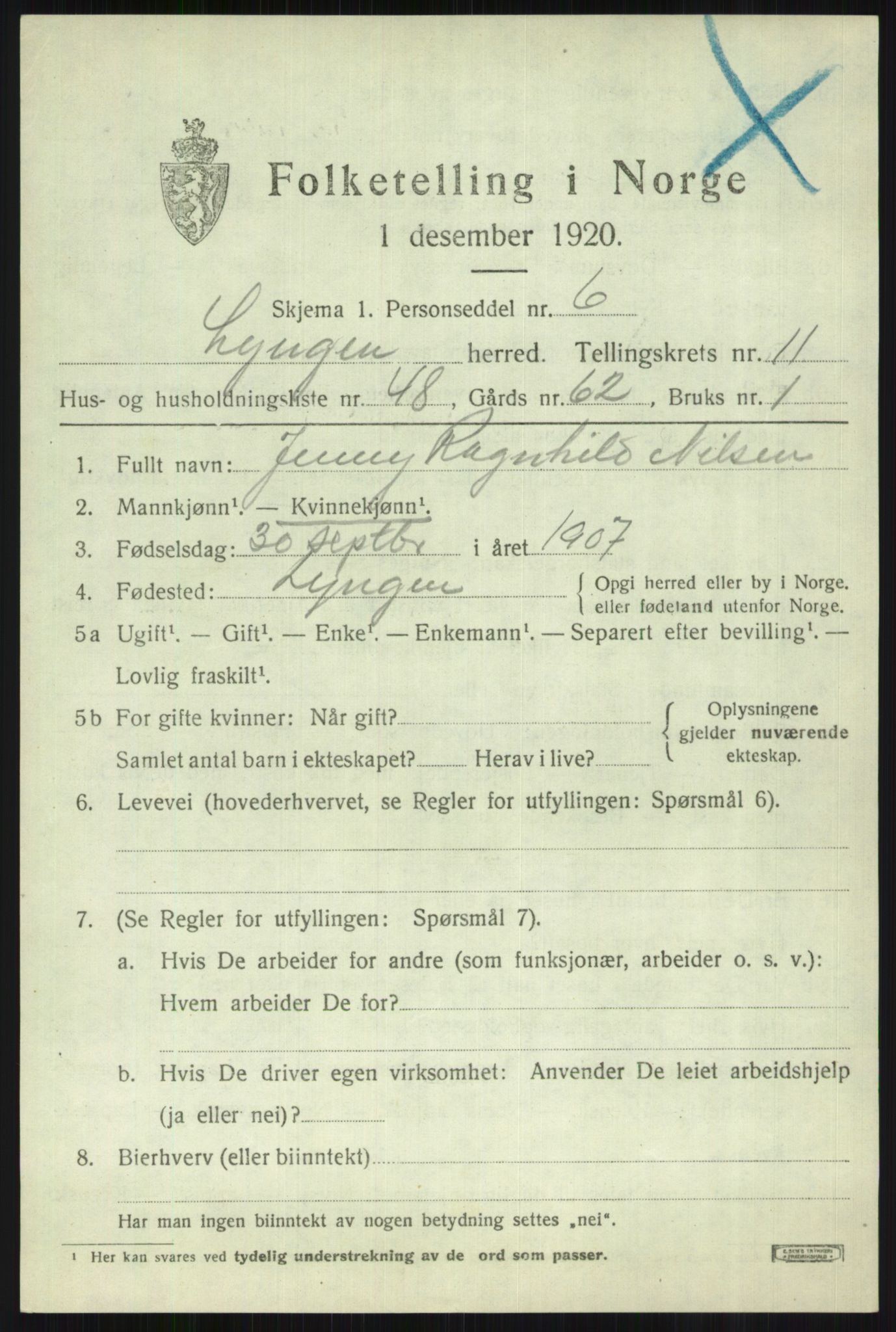 SATØ, 1920 census for Lyngen, 1920, p. 8997