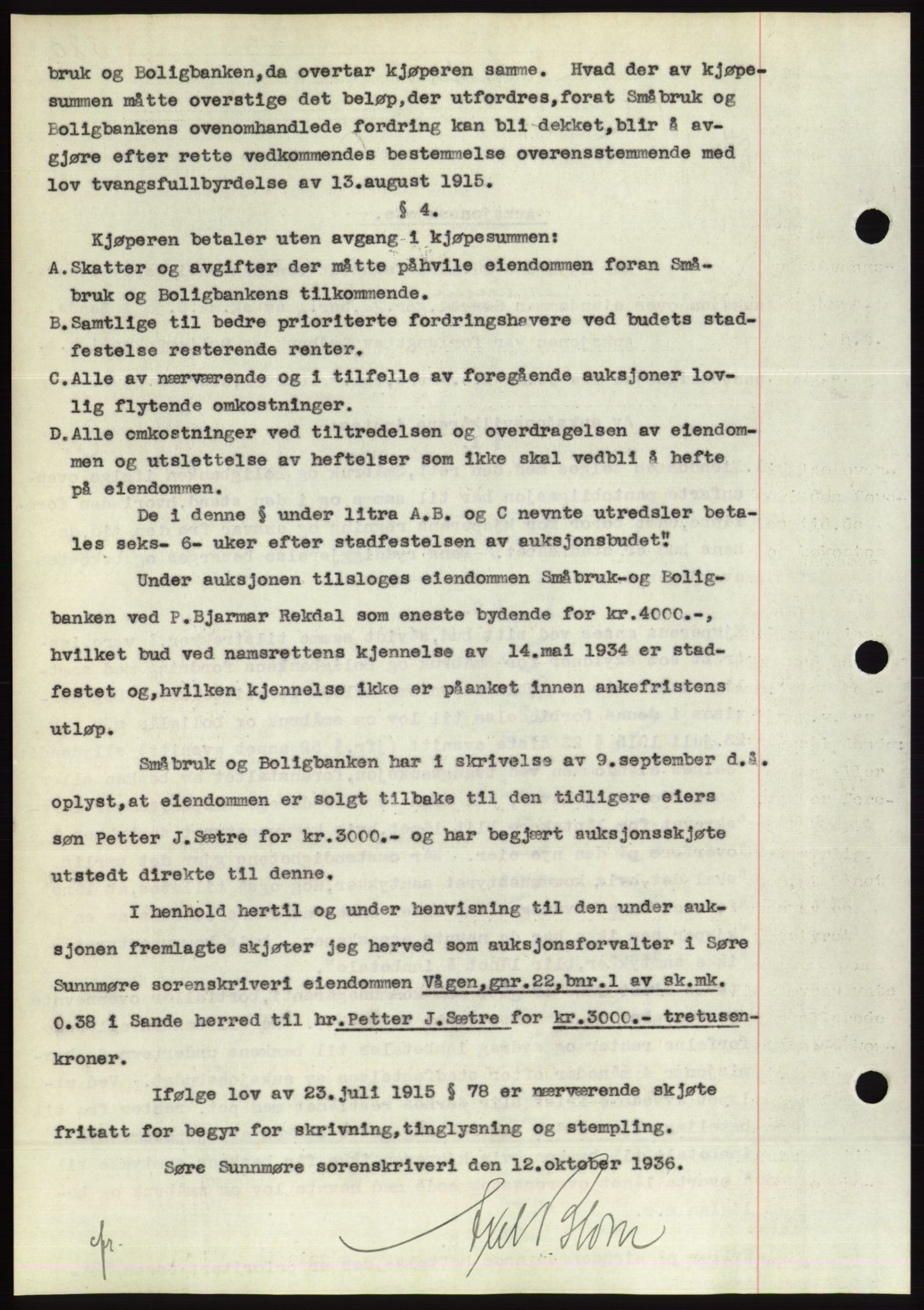 Søre Sunnmøre sorenskriveri, AV/SAT-A-4122/1/2/2C/L0061: Mortgage book no. 55, 1936-1936, Diary no: : 1405/1936