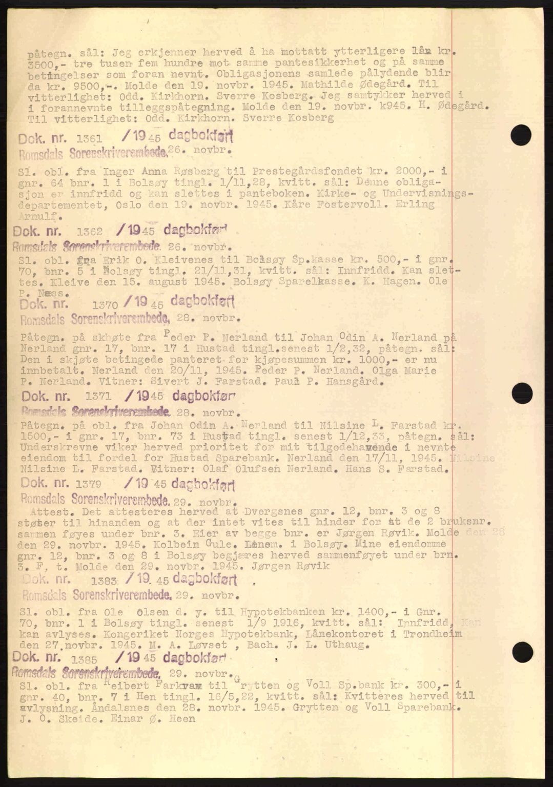 Romsdal sorenskriveri, AV/SAT-A-4149/1/2/2C: Mortgage book no. C1a, 1936-1945, Diary no: : 1361/1945