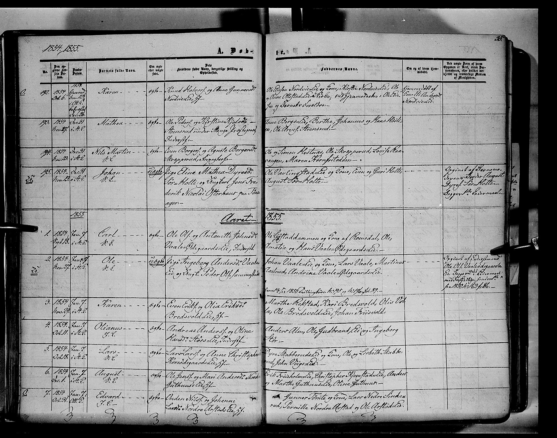 Stange prestekontor, SAH/PREST-002/K/L0012: Parish register (official) no. 12, 1852-1862, p. 35