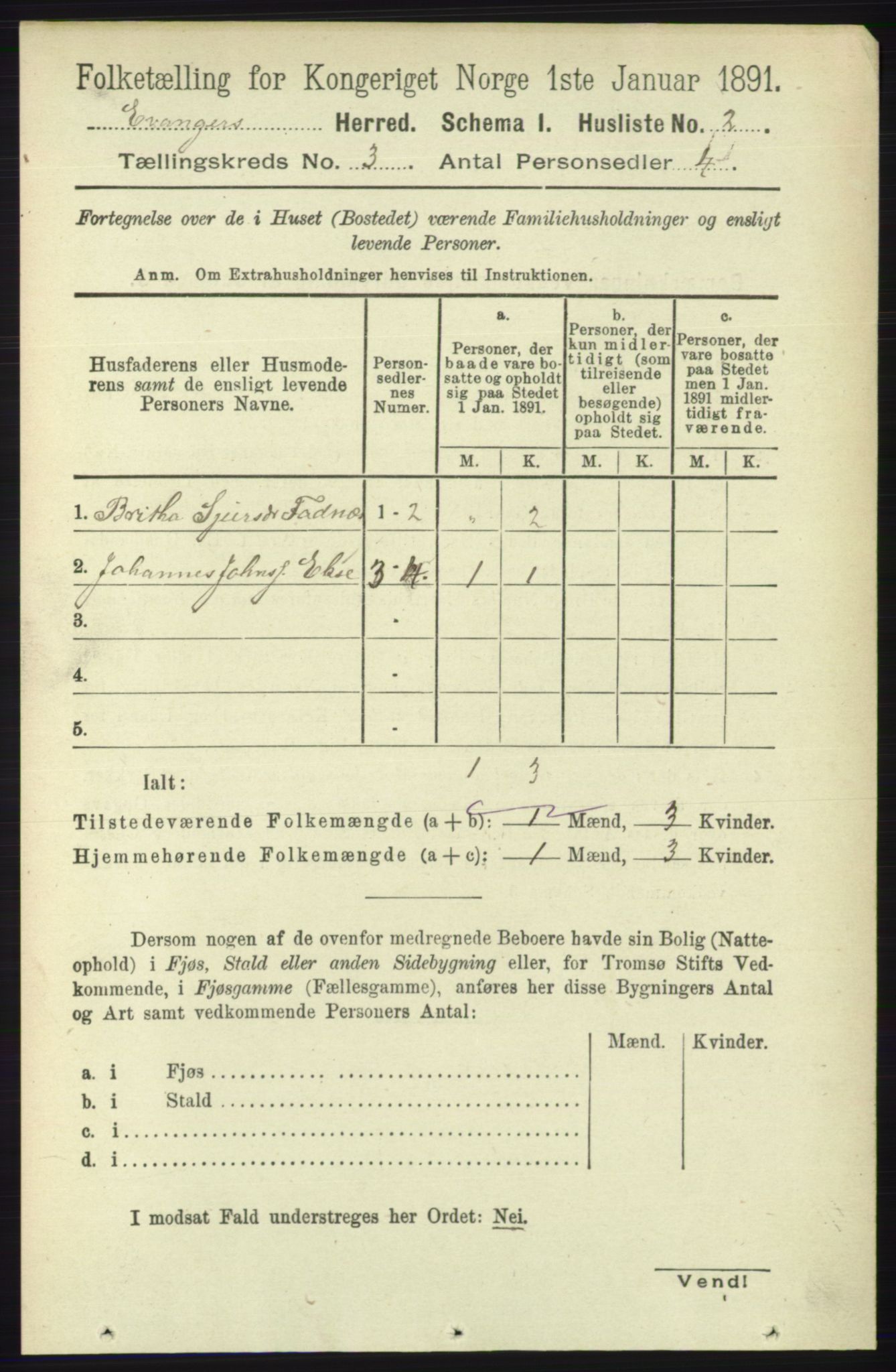 RA, 1891 census for 1237 Evanger, 1891, p. 810