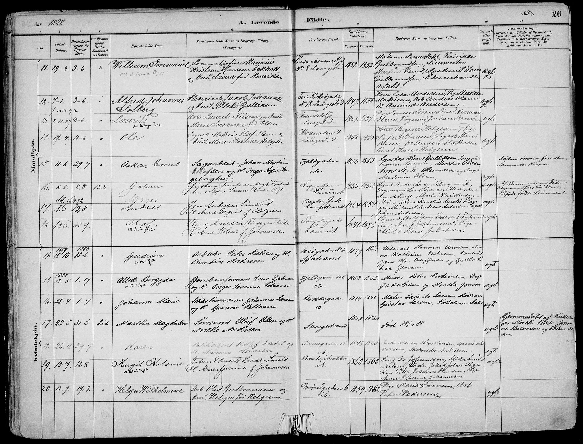 Larvik kirkebøker, AV/SAKO-A-352/F/Fb/L0004: Parish register (official) no. II 4, 1884-1902, p. 26