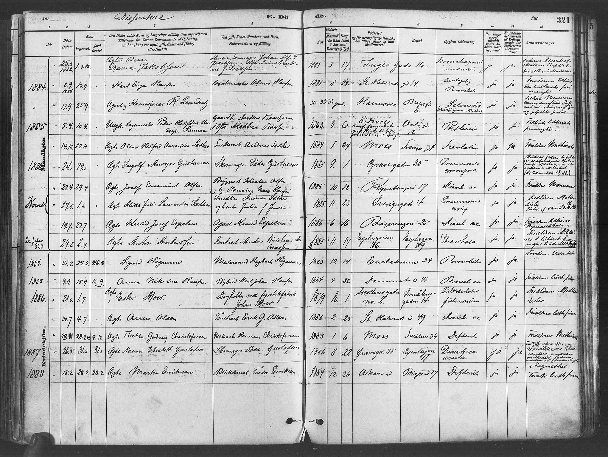 Gamlebyen prestekontor Kirkebøker, AV/SAO-A-10884/F/Fa/L0006: Parish register (official) no. 6, 1881-1890, p. 321