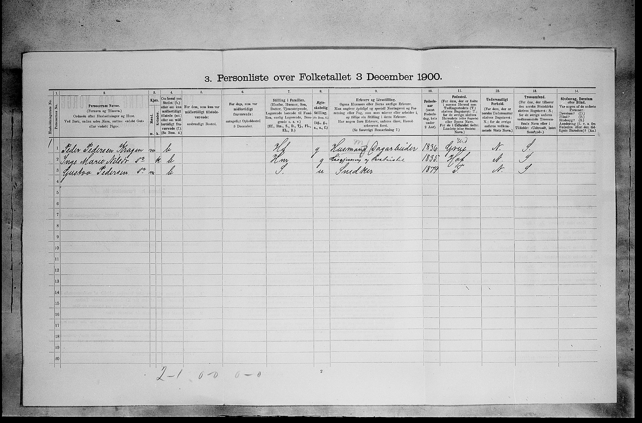 SAH, 1900 census for Åsnes, 1900, p. 1155