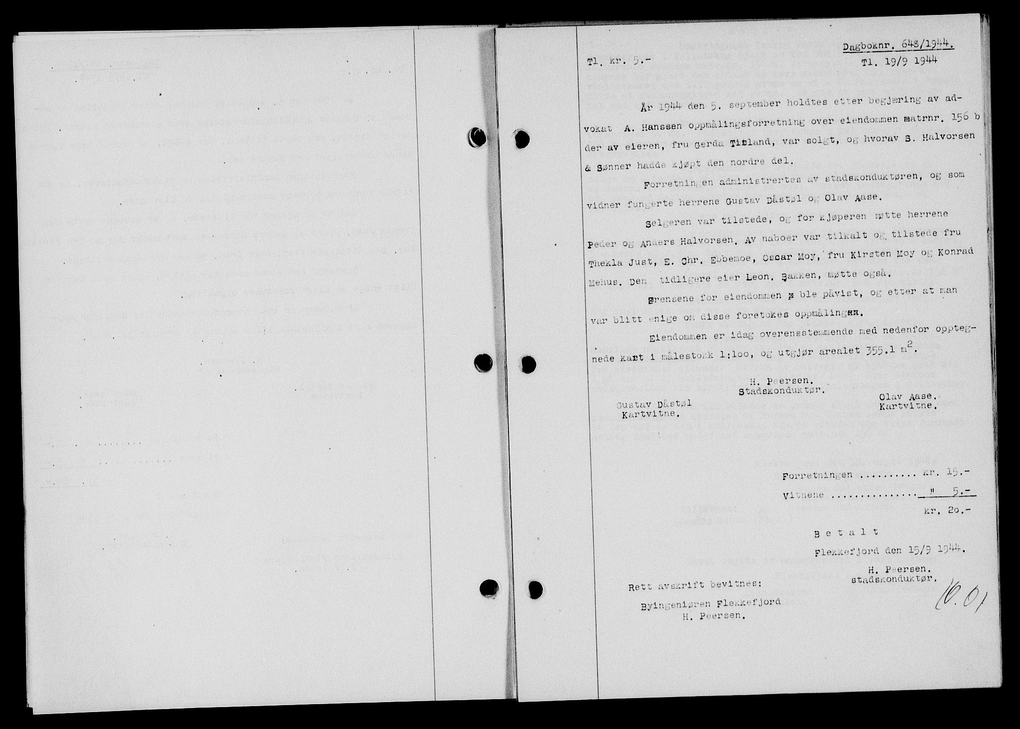 Flekkefjord sorenskriveri, SAK/1221-0001/G/Gb/Gba/L0059: Mortgage book no. A-7, 1944-1945, Diary no: : 648/1944