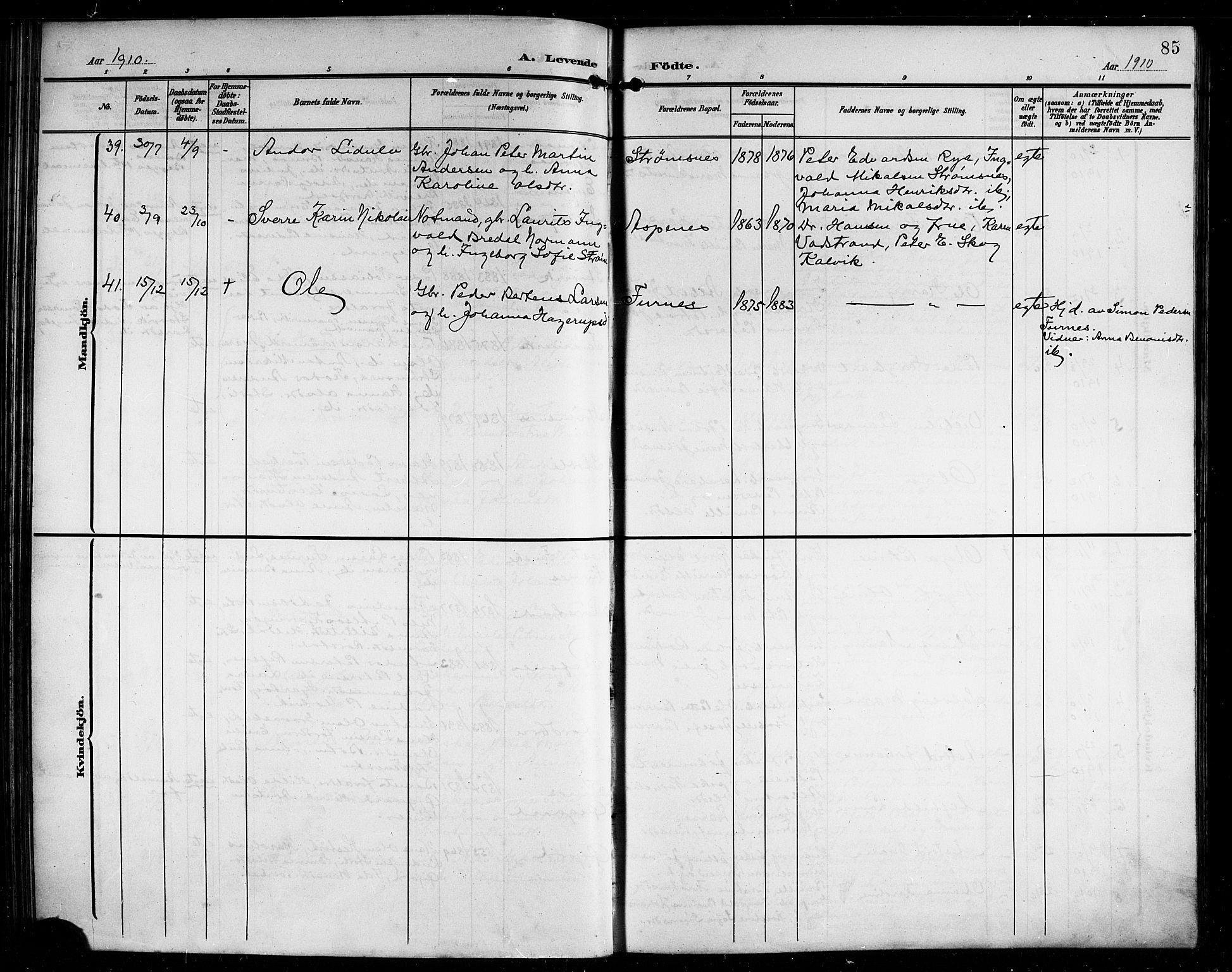 Ministerialprotokoller, klokkerbøker og fødselsregistre - Nordland, AV/SAT-A-1459/854/L0786: Parish register (copy) no. 854C02, 1901-1912, p. 85