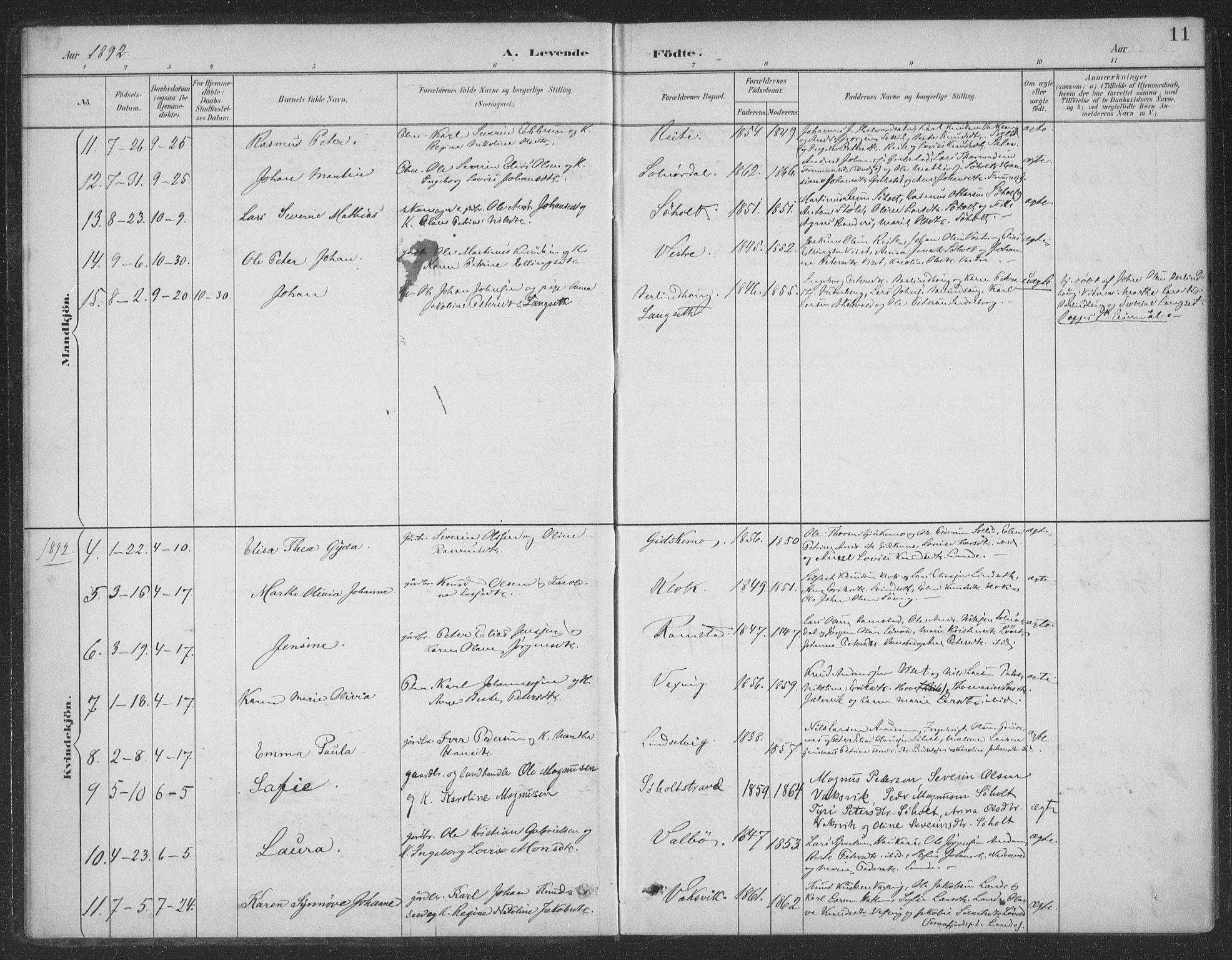 Ministerialprotokoller, klokkerbøker og fødselsregistre - Møre og Romsdal, AV/SAT-A-1454/522/L0316: Parish register (official) no. 522A11, 1890-1911, p. 11