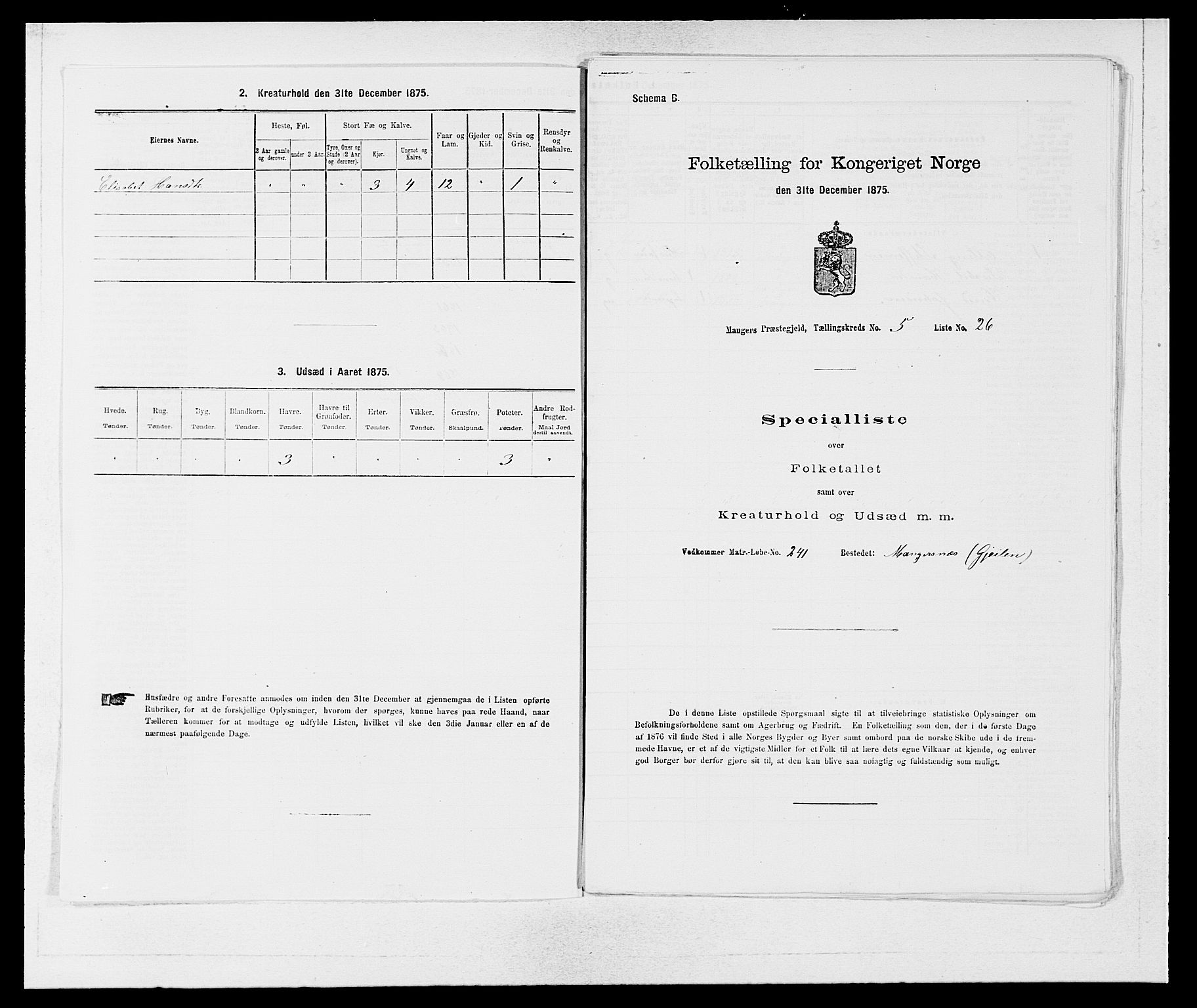 SAB, 1875 census for 1261P Manger, 1875, p. 756